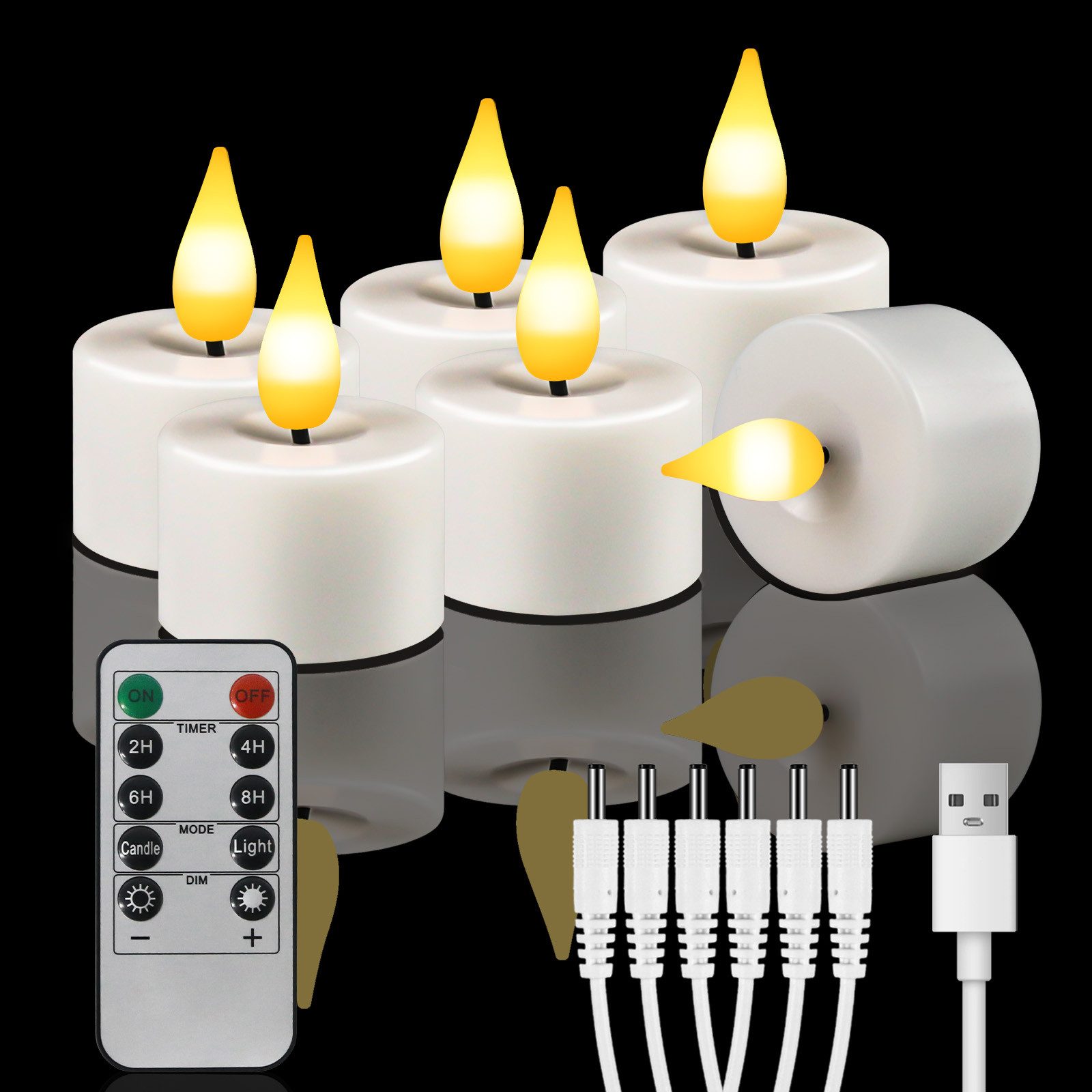 OZAVO LED-Teelichter 6/12er set Aufladbar LED Teelichter mit Timer Fernbedienung USB-Kabel, warmweiß, Flammenlose LED Teelichter Dimmbar für Hochzeiten Partys