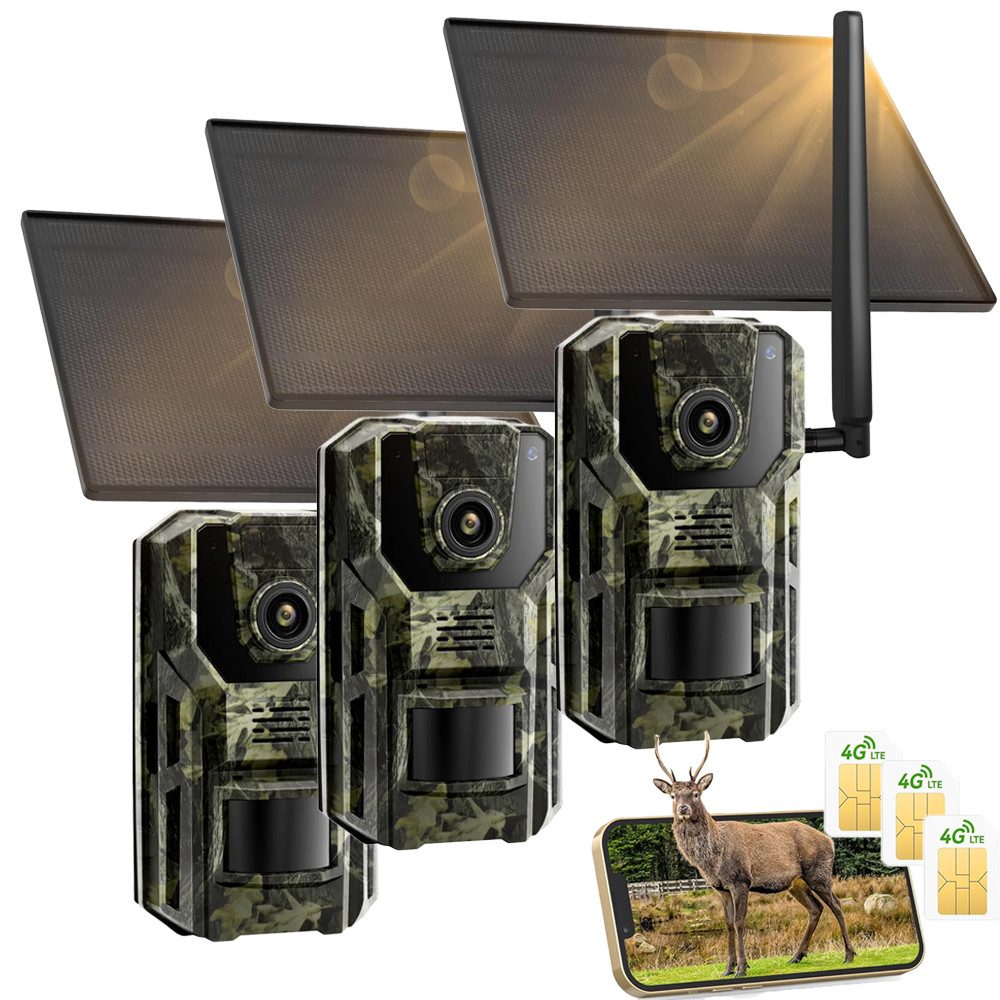 TWUFY Wildkamera 4G LTE Wildkamera mit Handyübertragung APP mit SIM Karte (ideal für die Jagd und Wildtierbeobachtung im Freien., Wild & Jagd, Außenbereich, 2K 4G-Jagdkamera mit Infrarotstrahler und GPS, 3-tlg., PIR Bewegungsmelder, Nachtsicht, 120 °Weitwinkel Wildtierkamera, 7800 mAh Akku, Wildtierkamera, SIM Karte, IP65, Cloud/ TF Storage)