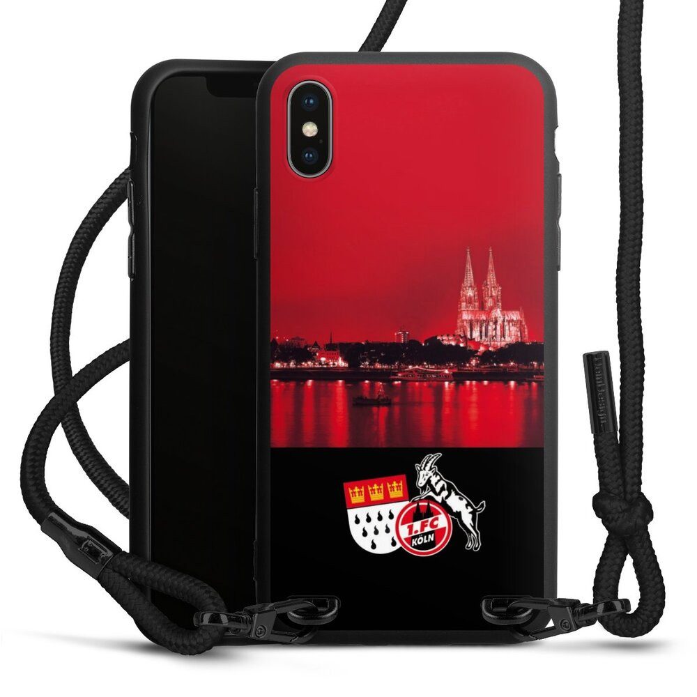 DeinDesign Handyhülle Skyline 1. FC Köln Offizielles Lizenzprodukt Skyline Köln Rot, Apple iPhone X Premium Handykette Hülle mit Band Case zum Umhängen
