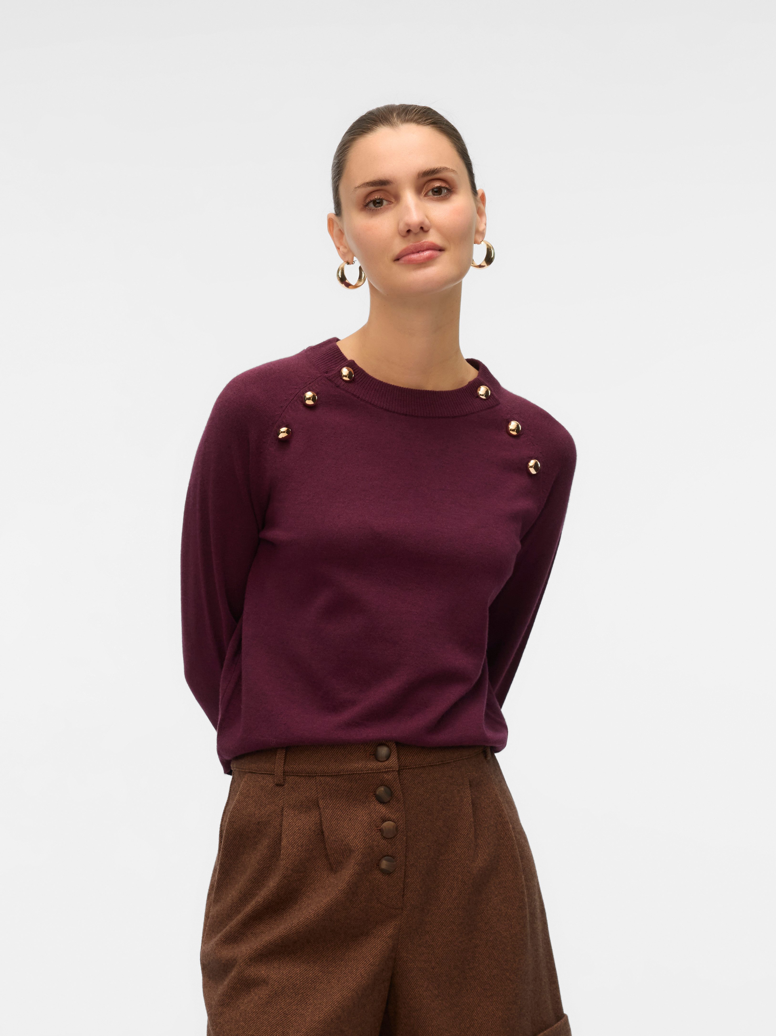 Vero Moda Strickpullover VMHAPPY LS O-NECK BUTTON PULLOVER BOO günstig online kaufen