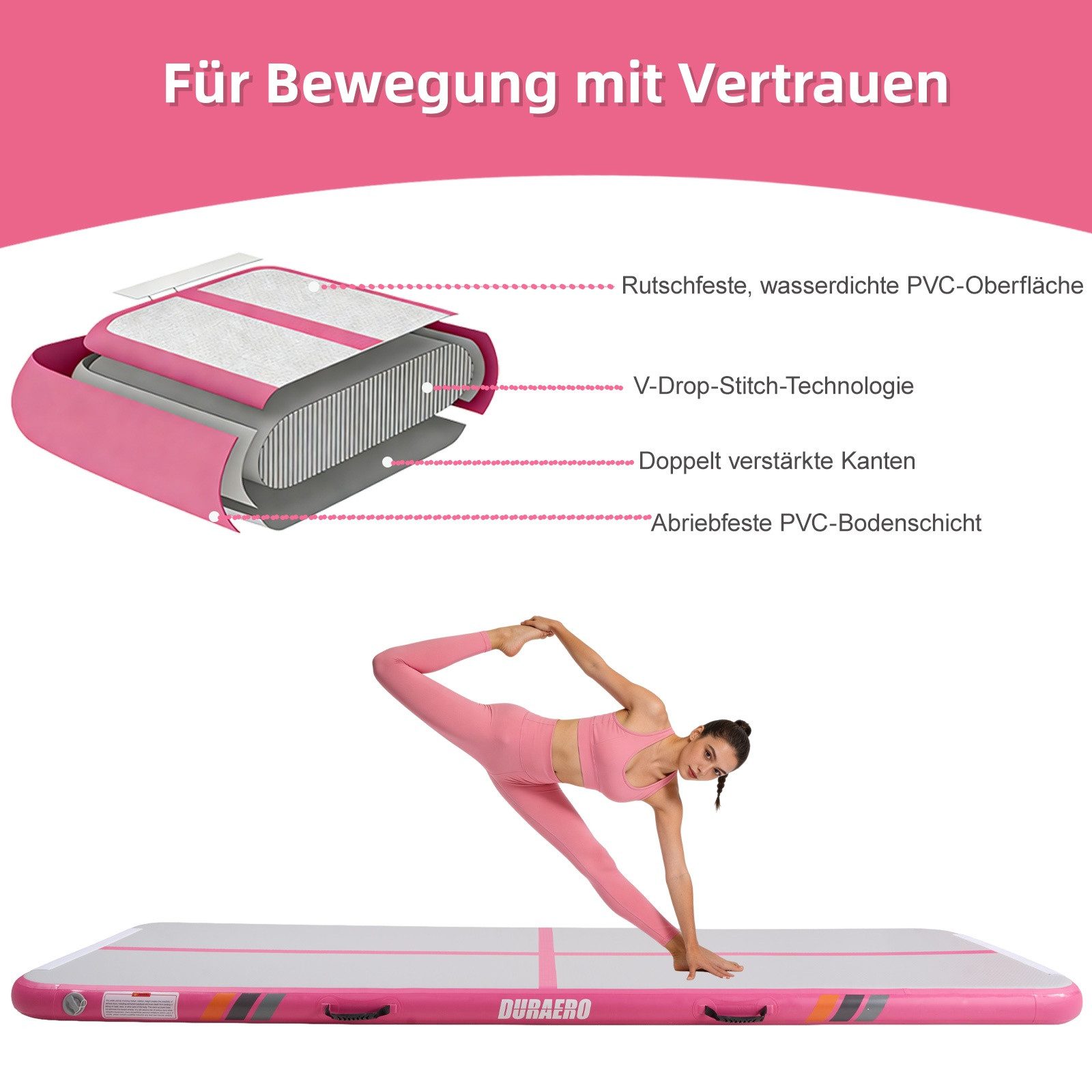 DURAERO Yogamatte Airtrack Matte Tumbling Matte Gymnastikmatte 300x100x10 CM – Bild 2 von 5