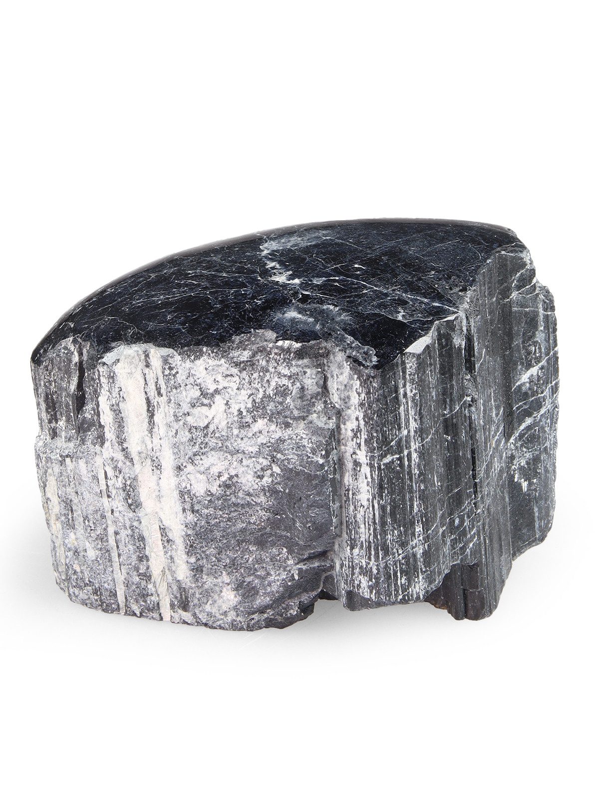 StoneTrip Mineralstein Turmalin schwarz aus Brasilien mit einer polierten Seite, Turmalin schwarz