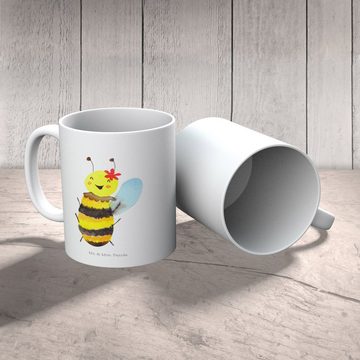 Mr. & Mrs. Panda Kinderbecher Biene Happy - Weiß - Geschenk, Bruchsichere Tasse, Reisebecher, Humme, Kunststoff, Förderung der Selbstständigkeit