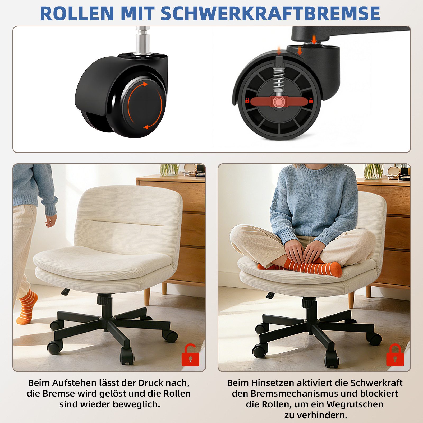 Durrafy Drehstuhl Bürostuhl, Loungesessel, Samtbezug mit Rollen und Schwerk günstig online kaufen