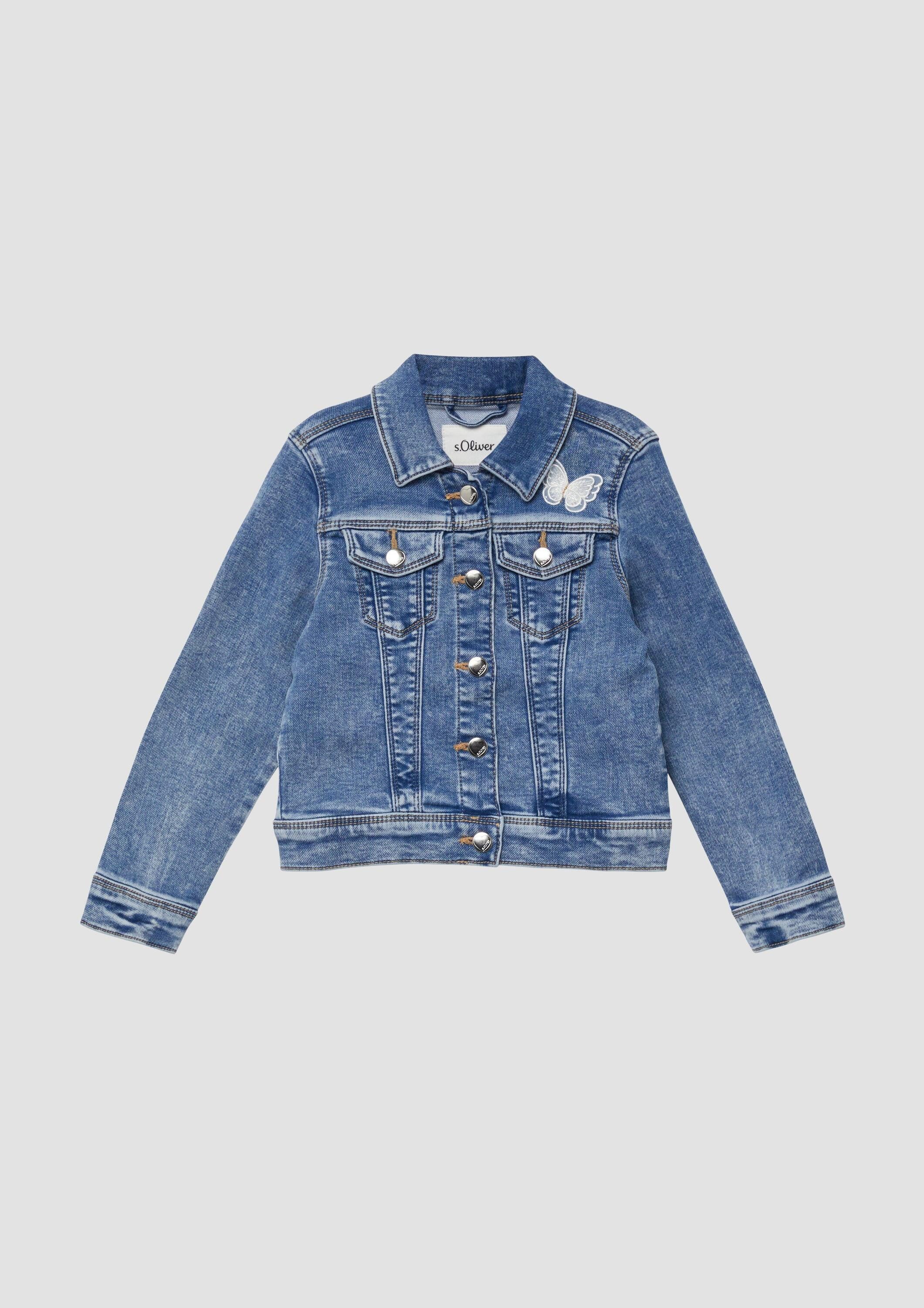 s.Oliver Funktionsjacke Indoor-Jacke Jeansjacke mit Applikation und Used-Effekt