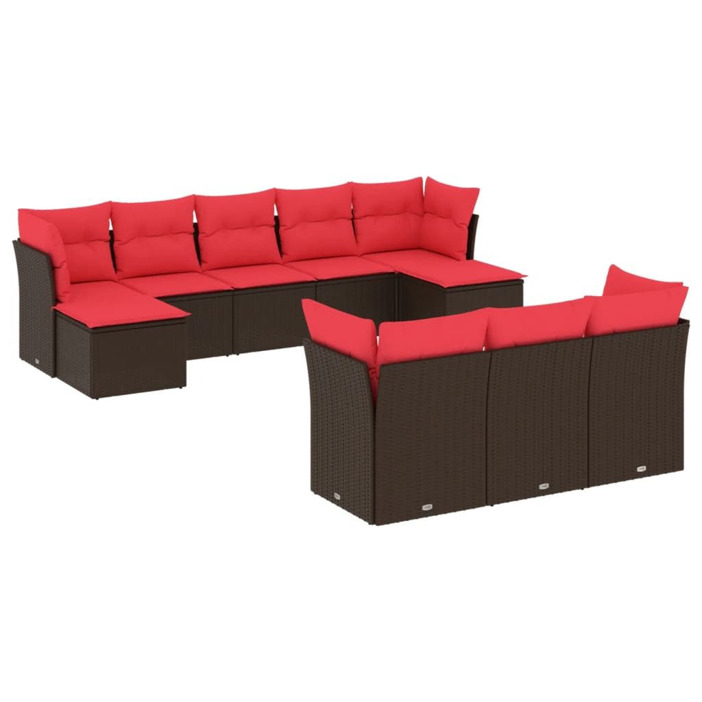 vidaXL Gartenlounge-Set 10-teiliges Gartensofa-Set mit Kissen, braun, Polyrattan, (1-tlg)