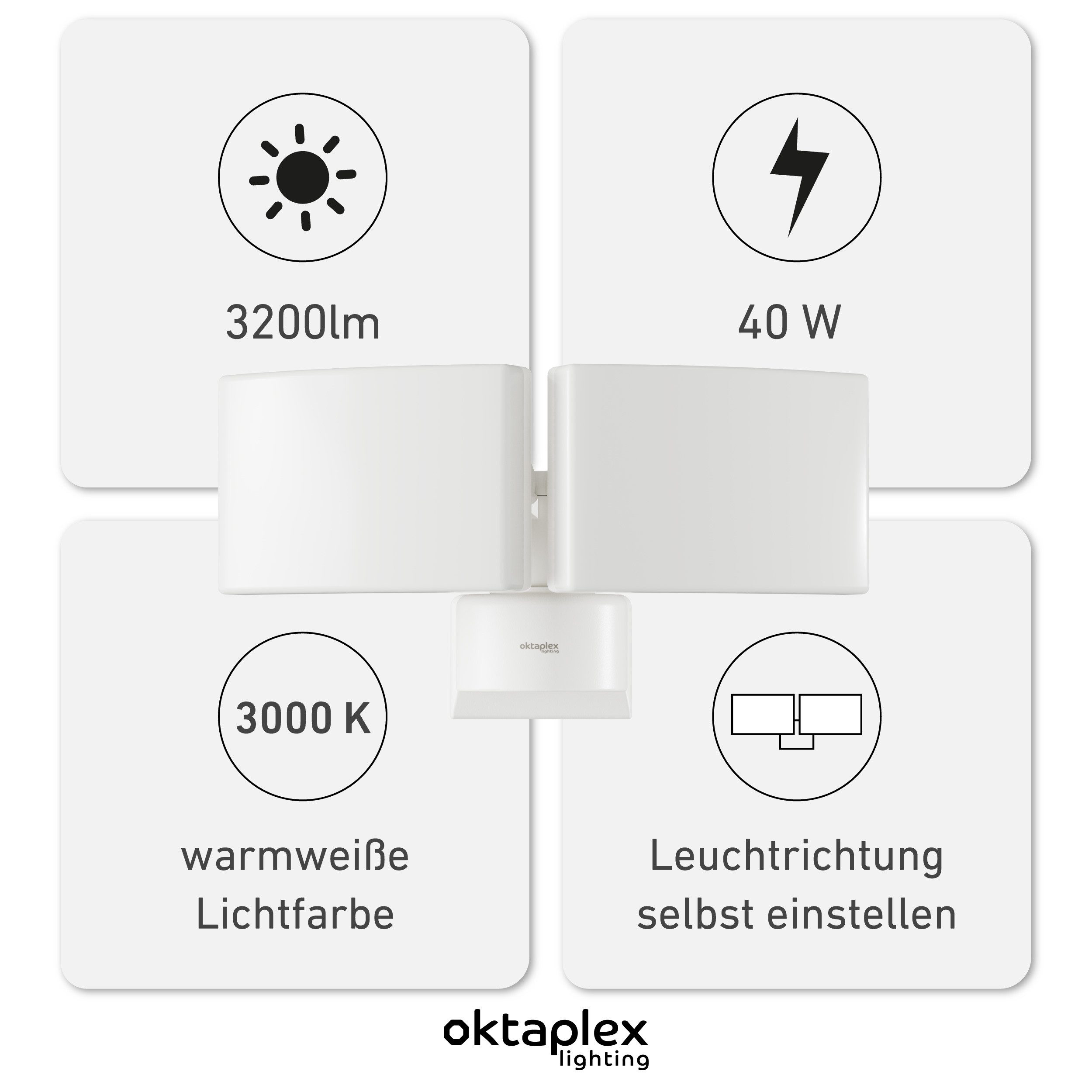 Oktaplex lighting LED Außen-Wandleuchte Cali Dos LED Strahler IP65 dreh- und schwenkbar 2 Leuchtkörper, dreh- und schwenkbar, inklusive Leuchtmittel, warmweiß, 3000K 3200lm Außenleuchte 40W weiß