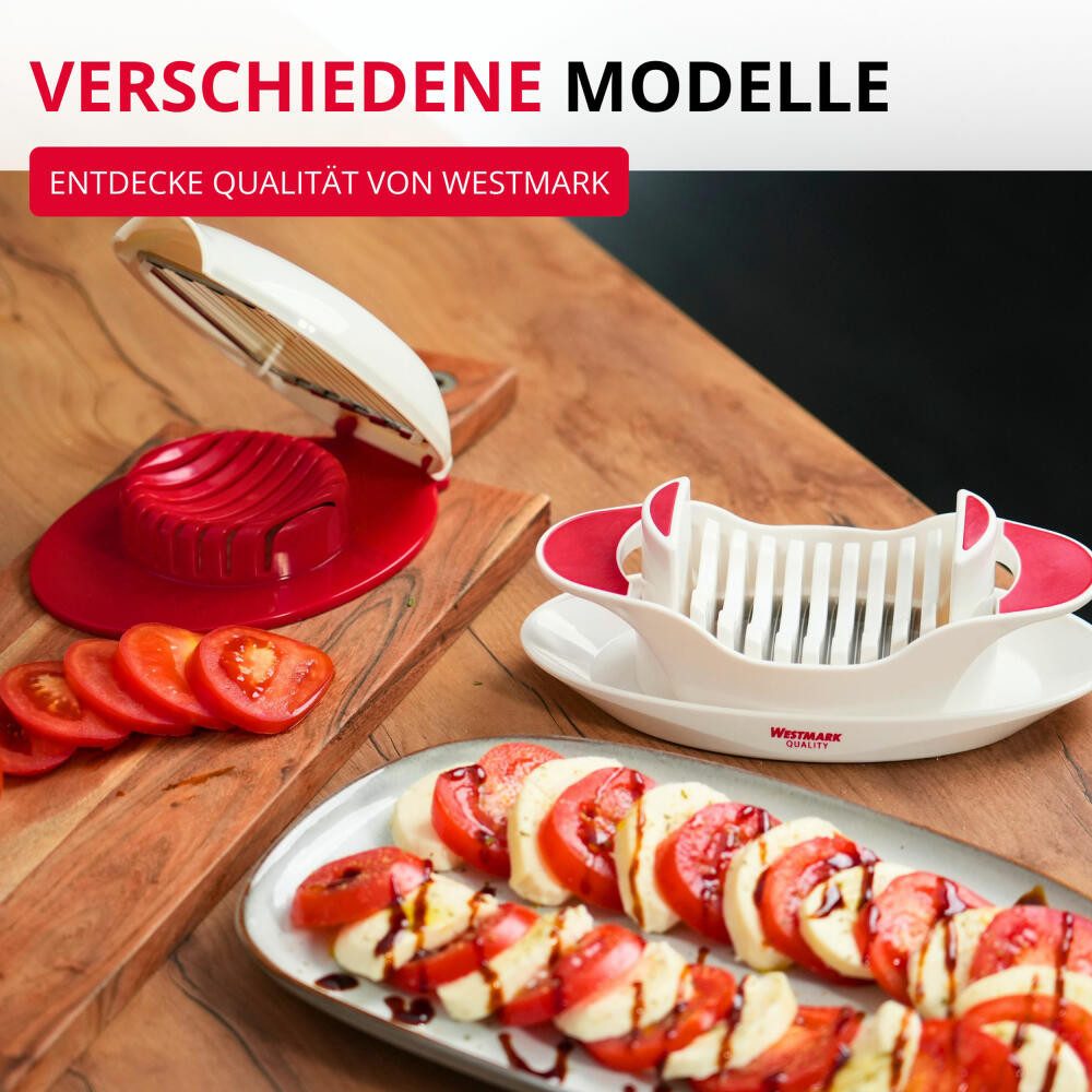 WESTMARK Eierschneider / Tomaten- und Mozzarellaschneider mit Schneidteller und gezahnten, rostfrei, spülmaschinengeeignet, BPA-frei