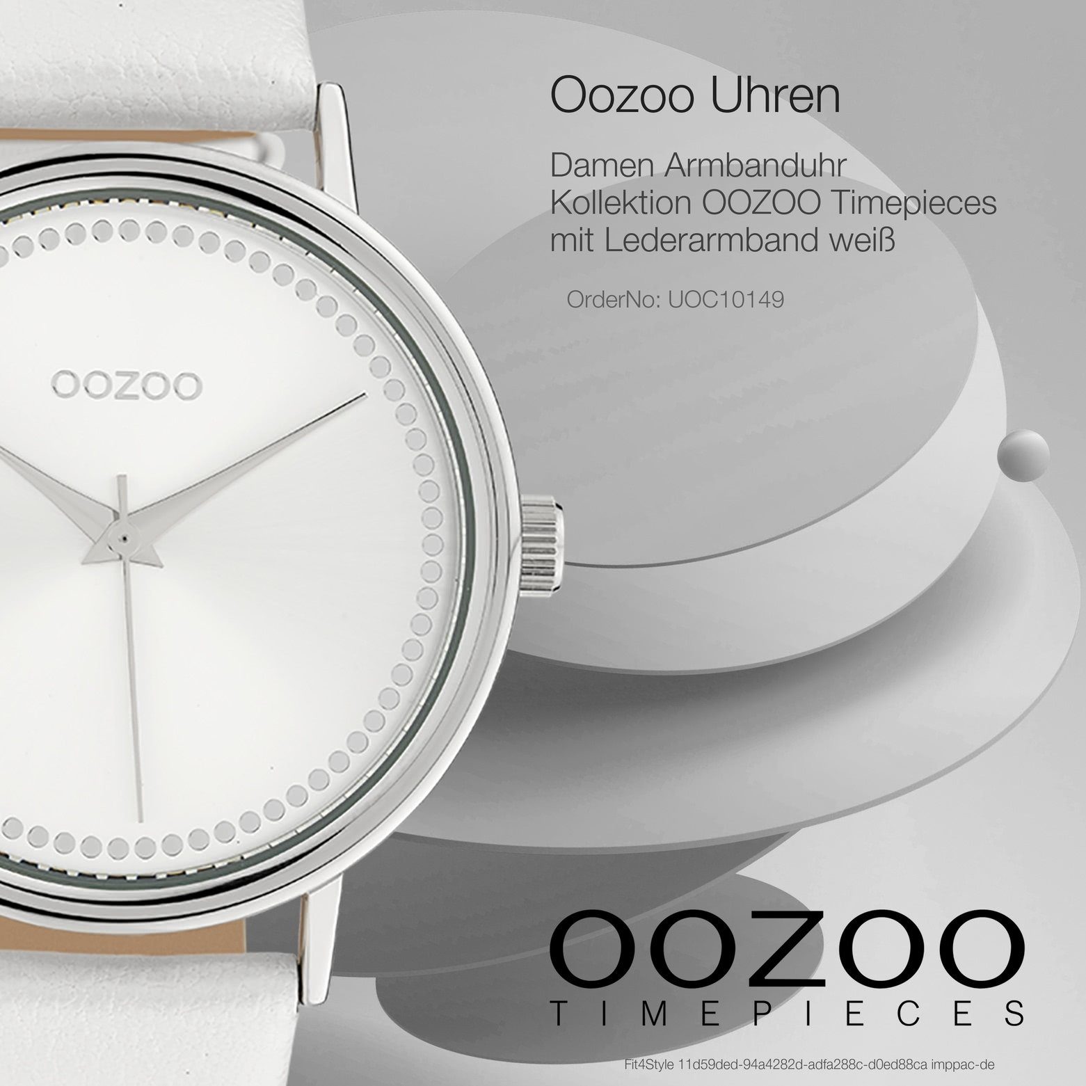 OOZOO Quarzuhr groß 42mm), Lederarmband Damenuhr rund, weiß, Oozoo Fashion Damen Timepieces, Armbanduhr OOZOO (ca
