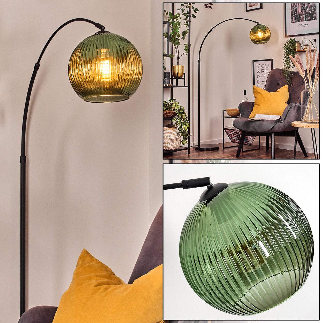 hofstein Stehlampe Stehlampe aus Metall/Riffelglas in günstig online kaufen