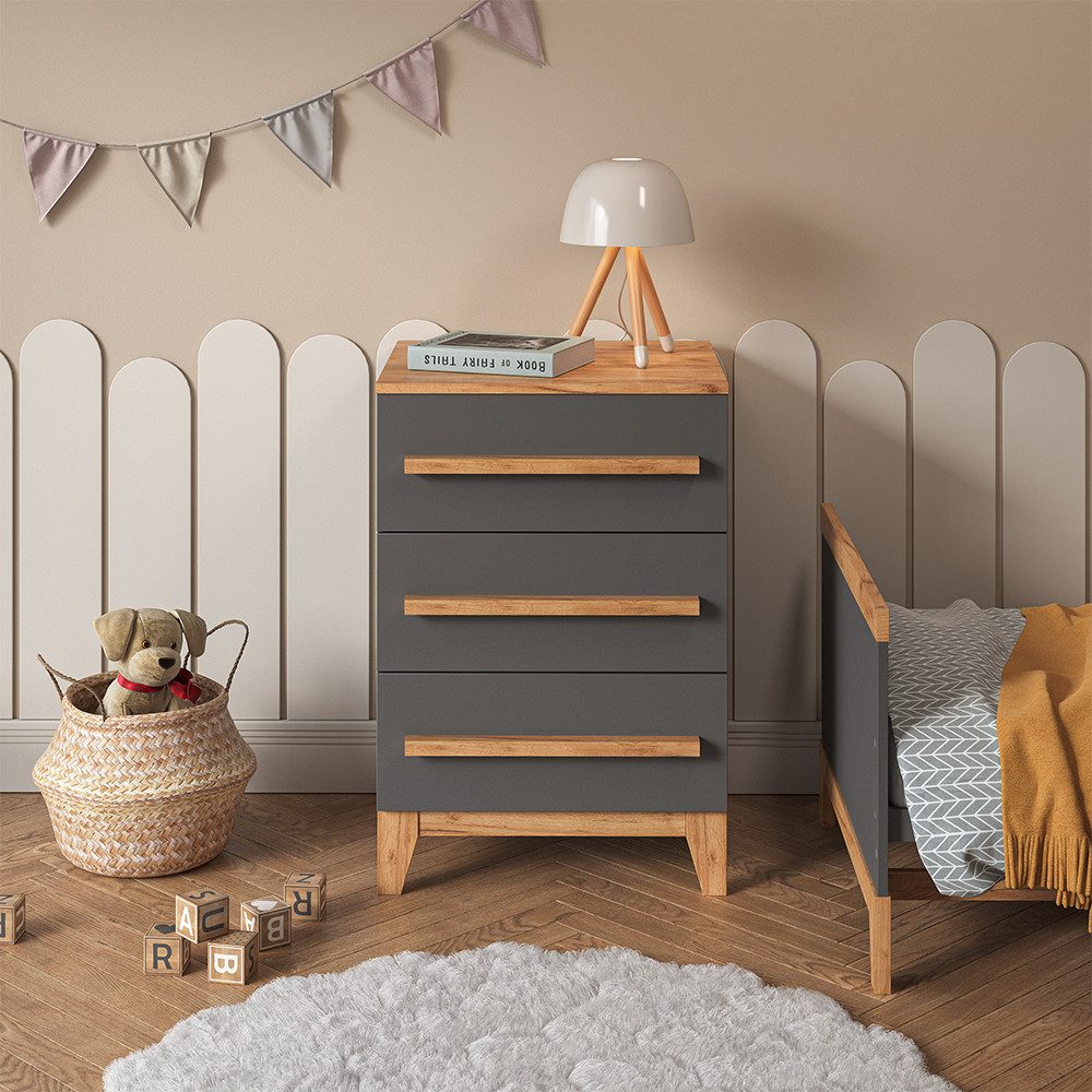 VitaliSpa® Kommode Malia, Grau/Artisan/Artisan, 60 x 88 cm mit 3 Schubladen (1 St)
