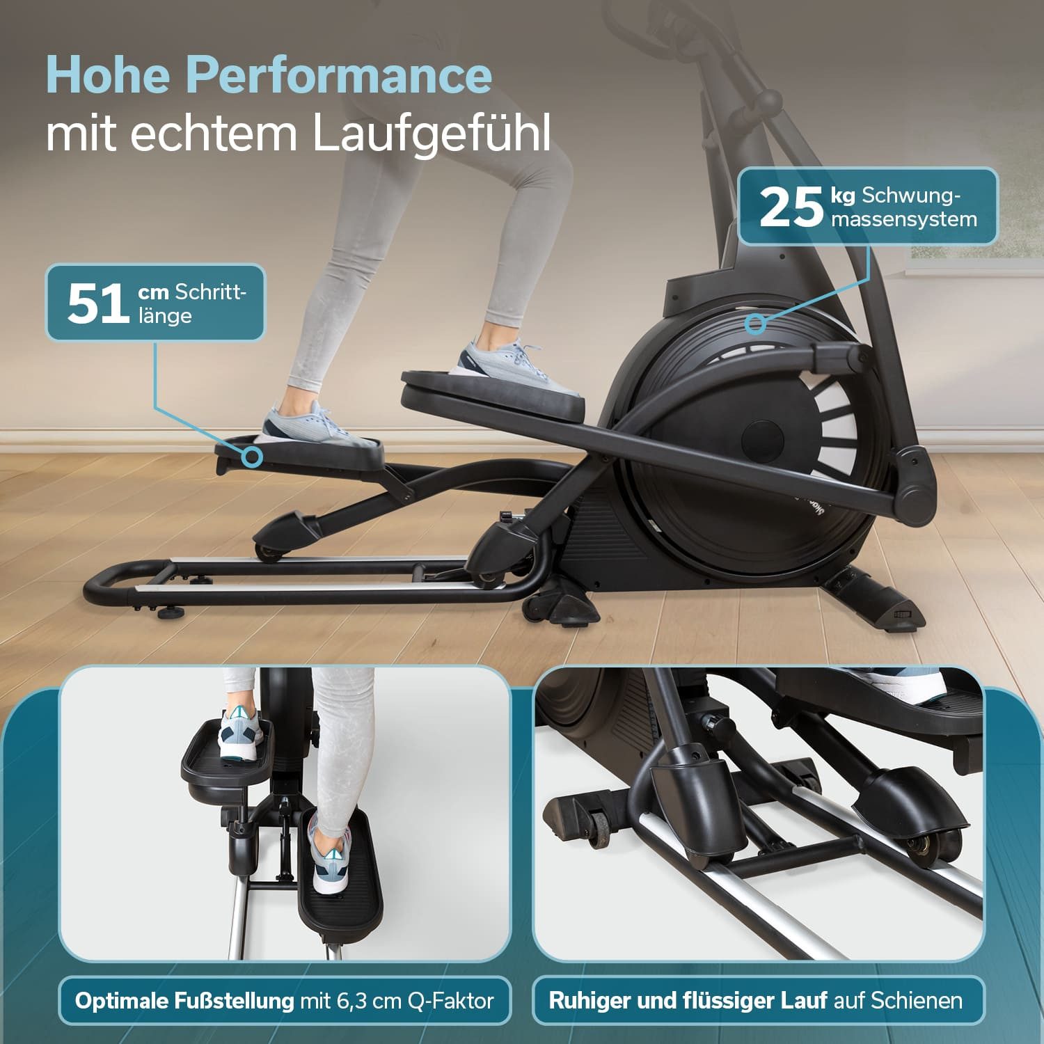 Skandika Crosstrainer Carbon P23, Ellipsentrainer für Zuhause, 23 Programme, Transportrollen, App kompatibel, bis 135 kg, 16 Widerstandsstufen