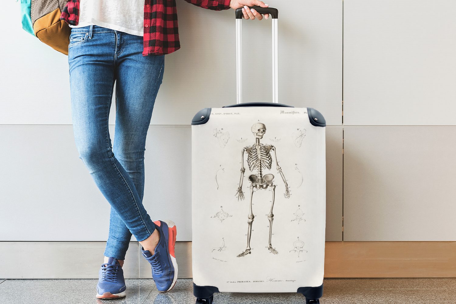 MuchoWow Handgepäckkoffer Skelett - 4 - Rollen, Knochen, mit rollen, Reisekoffer Ferien, Handgepäck für Trolley, Jahrgang Reisetasche