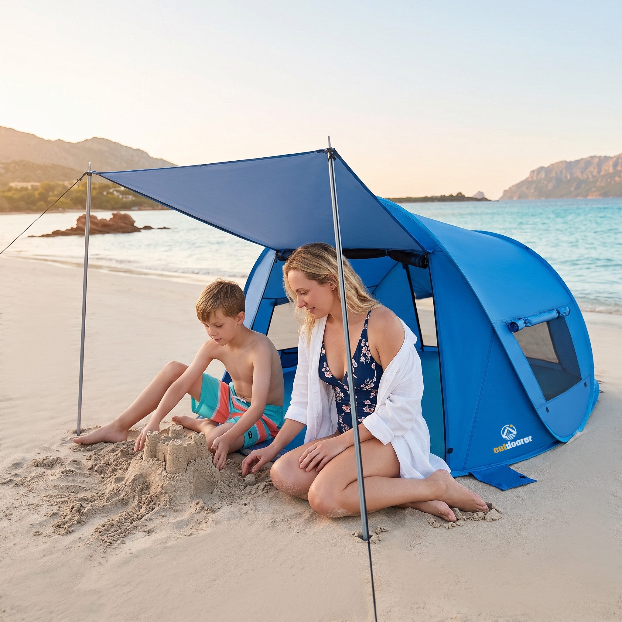 outdoorer Strandmuschel Pop-Up Beach Air Max mit UV 80-Sonnenschutz, Vordach & Belüftung, Personen: 4, verschließbare XXL-Strandmuschel mit kleinem Packmaß, kof – Bild 3 von 5