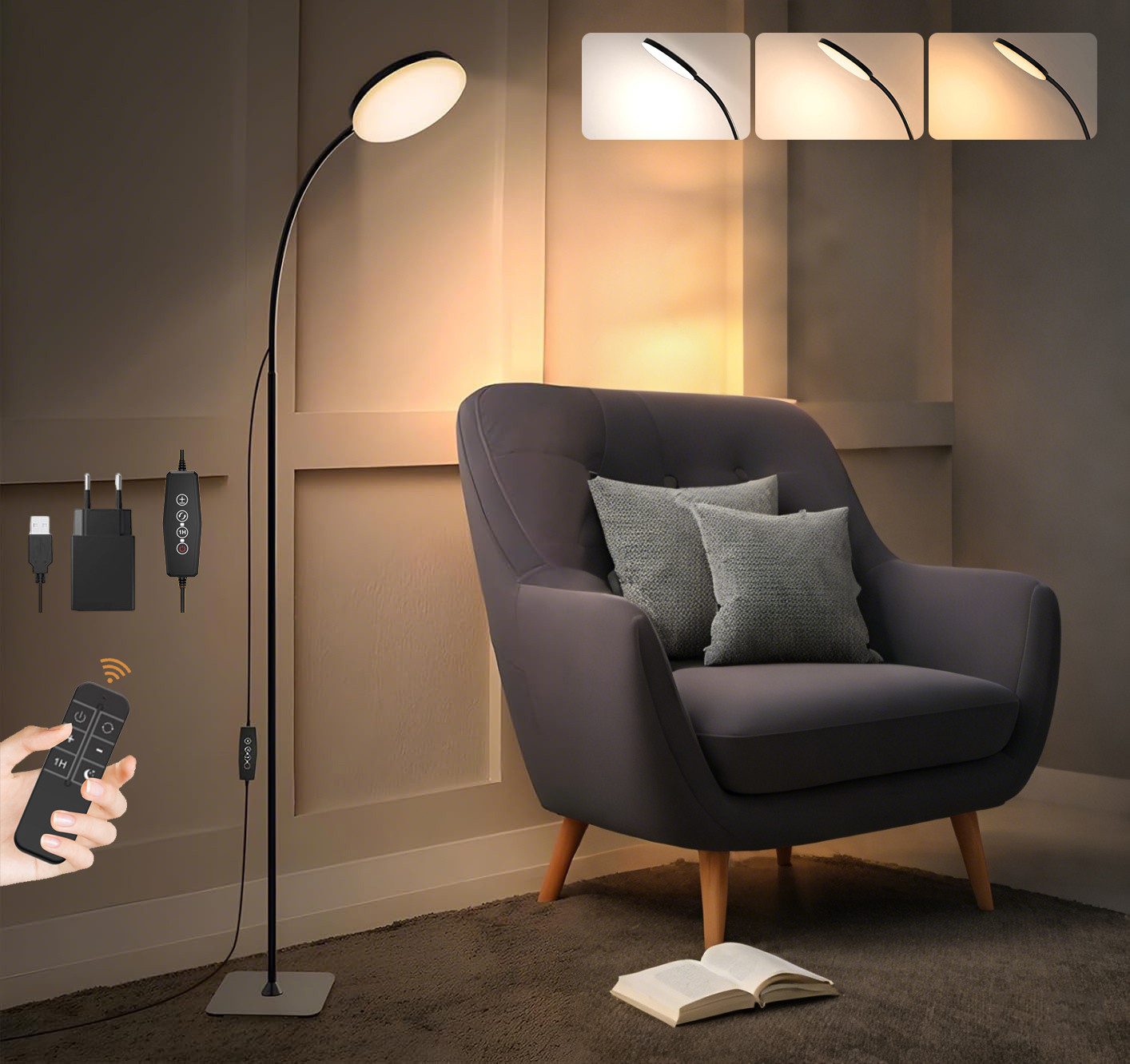 LED Stehlampe mit fernberdienung Dimmbar Modern Leselampe 140cm USB für wohnzimmer