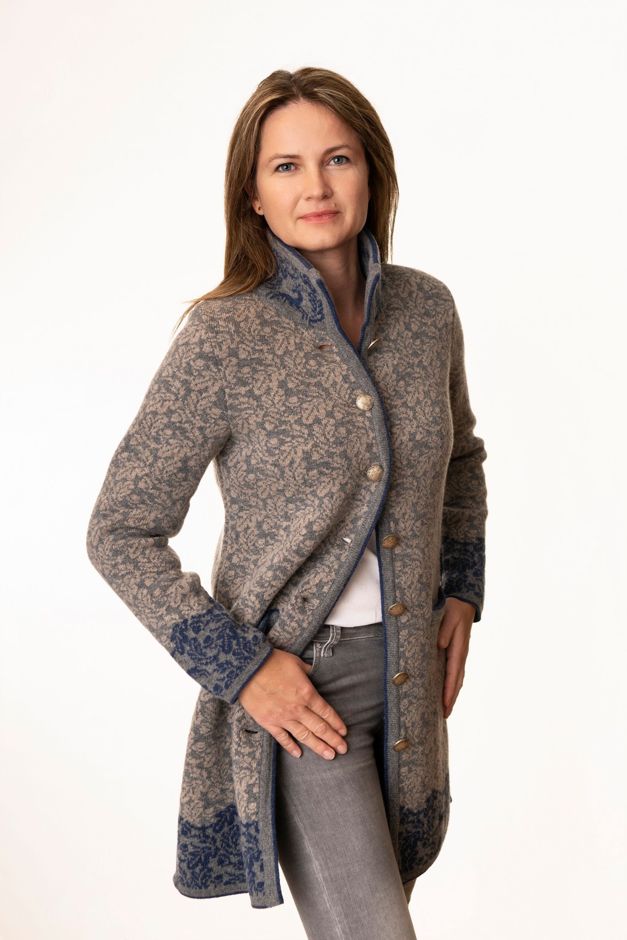 Pezzo D'oro Strickmantel Gehrock,Strickjacke long, grau/hellgrau/blau gemus günstig online kaufen