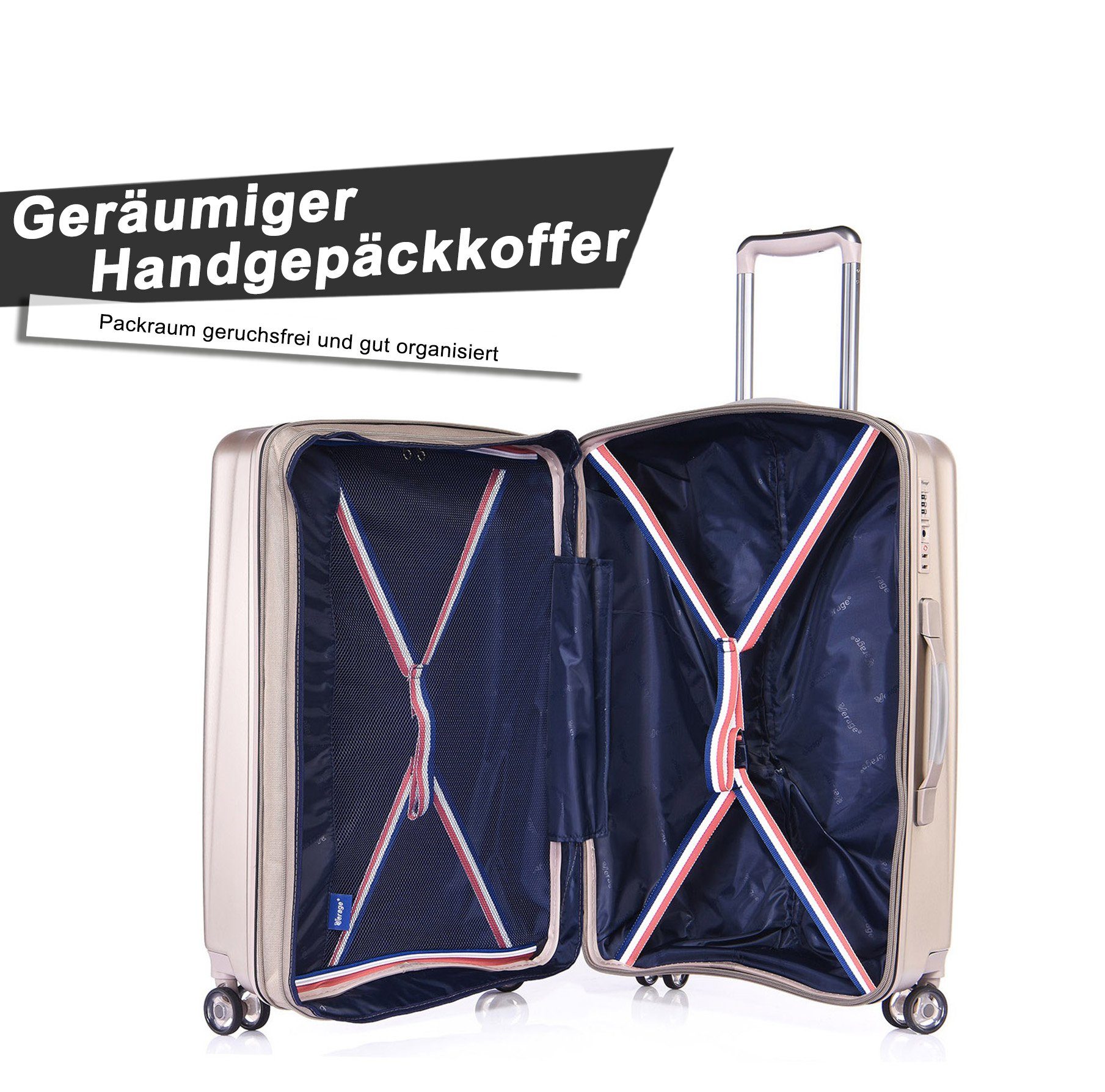 Gold Volumenerweiterung, Verage 28" Hartschalen-Trolley Doppelrollen, 4 Rollen, Kinetic TSA-Zahlenschloss L, 4