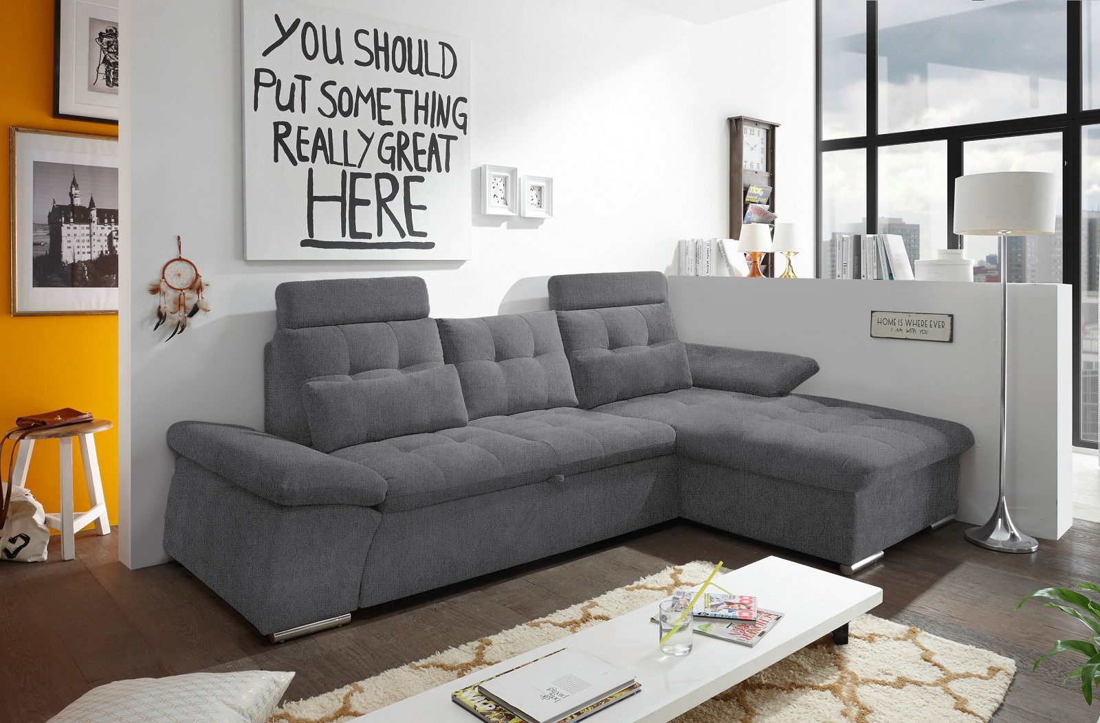 ED EXCITING DESIGN Ecksofa Jakarta, mit Schlaffunktion, Kopfstützen, Armlehnenfunktion