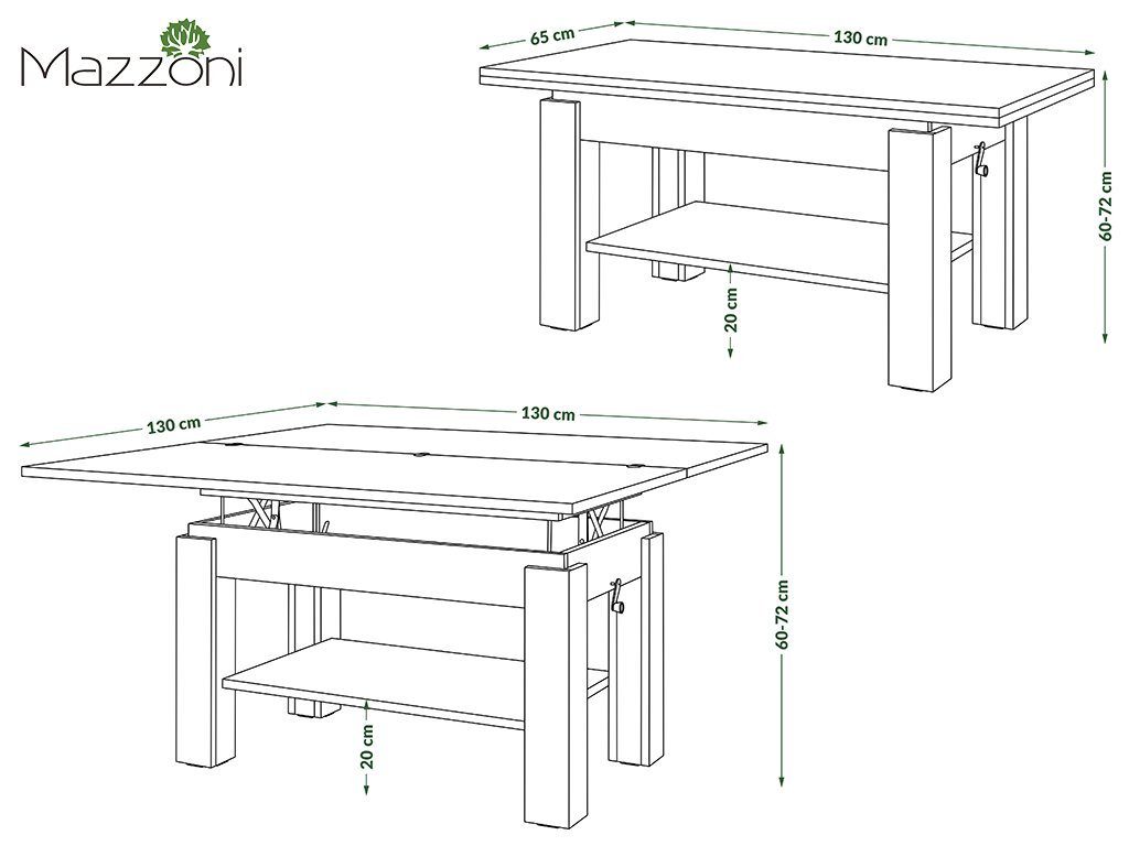 Brawo designimpex Couchtisch / höhenverstelbar Arbeitstisch aufklappbar Couchtisch Eiche Tisch Weiß Design Sonoma matt