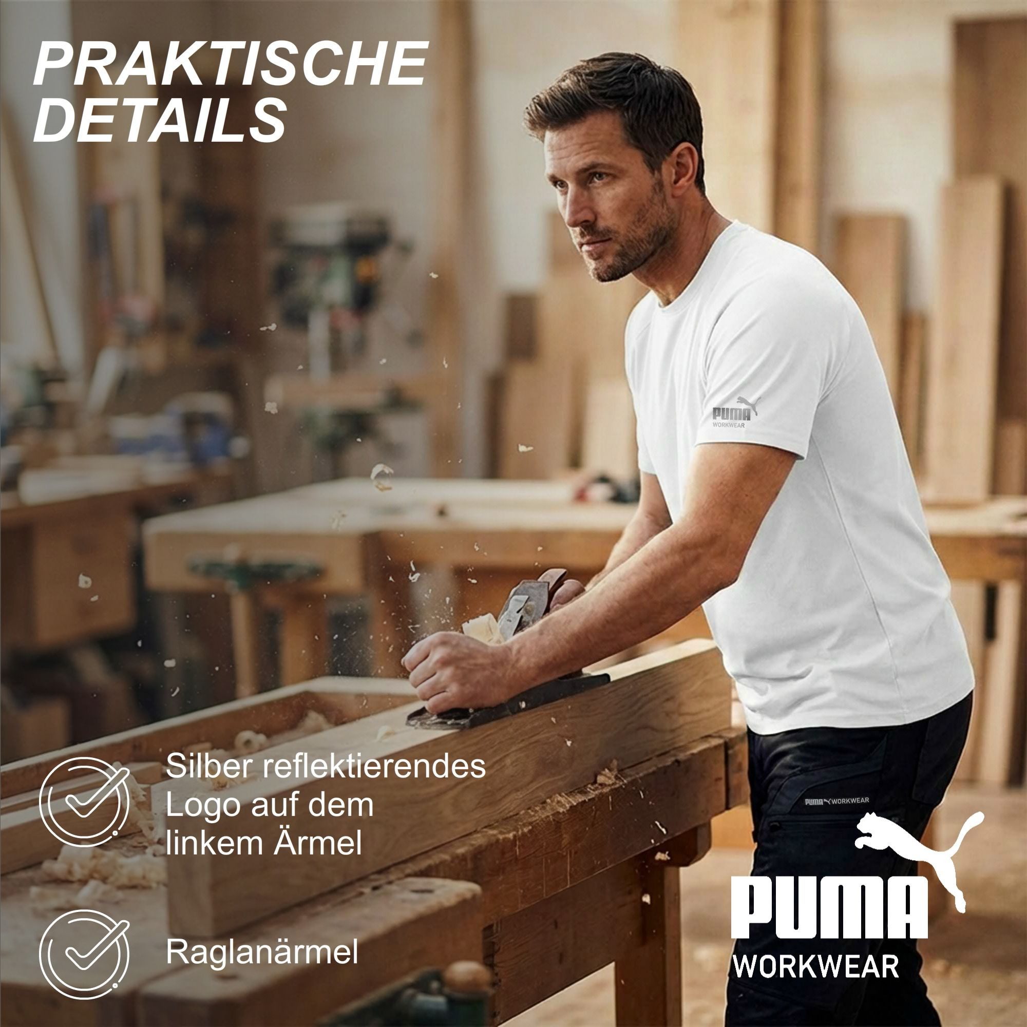 PUMA Workwear T-Shirt Herren Shirt aus 100% Baumwolle - Robustes und Atmungsaktives Gewebe Bequeme Passform - Rundhals - Für Handwerk Logistik und Werkstatt