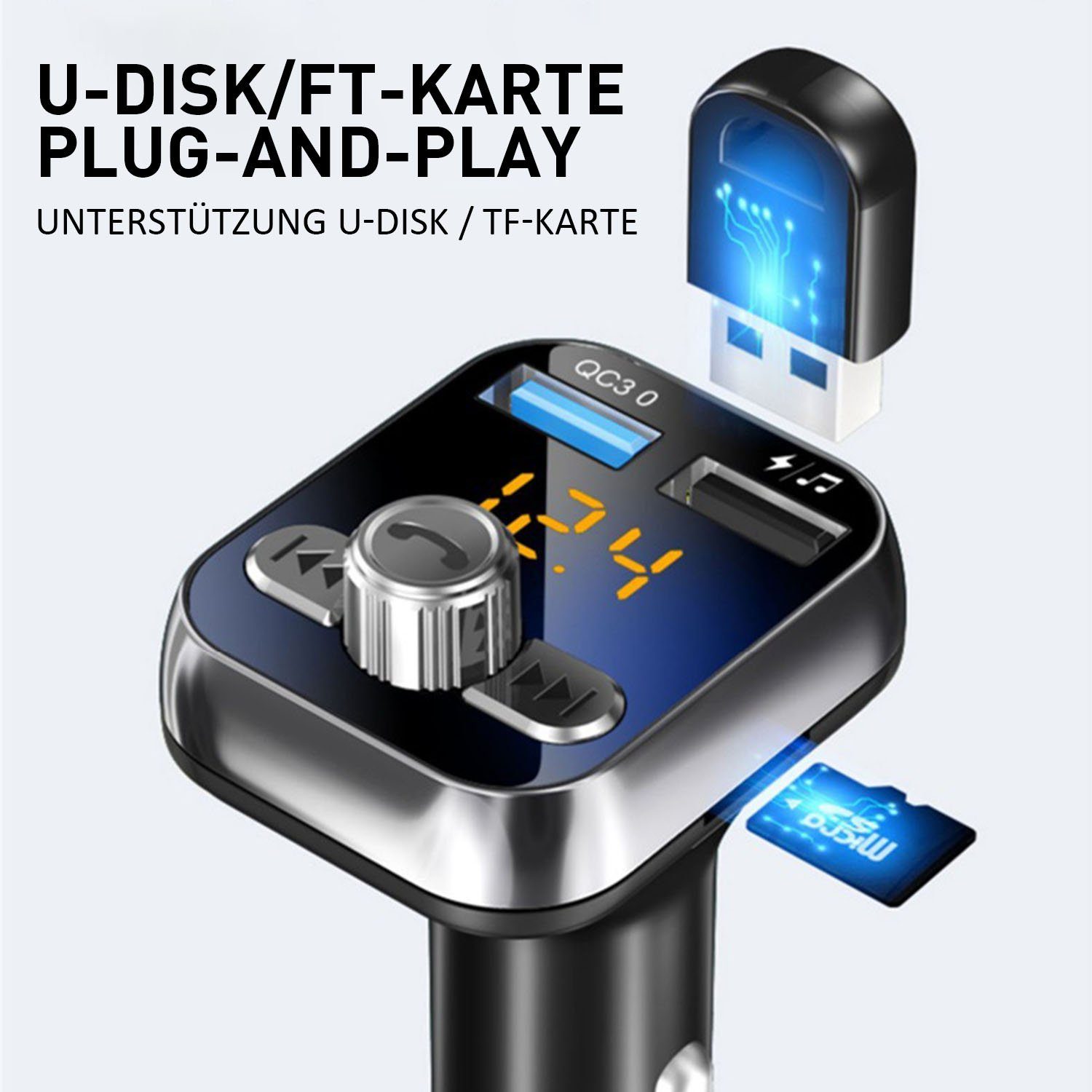 Bluetooth zu Silber Standard-USB KFZ-Transmitter Standard-USB, Zigarettenanzünder zu Adapter FM KFZ-Transmitter MAGICSHE