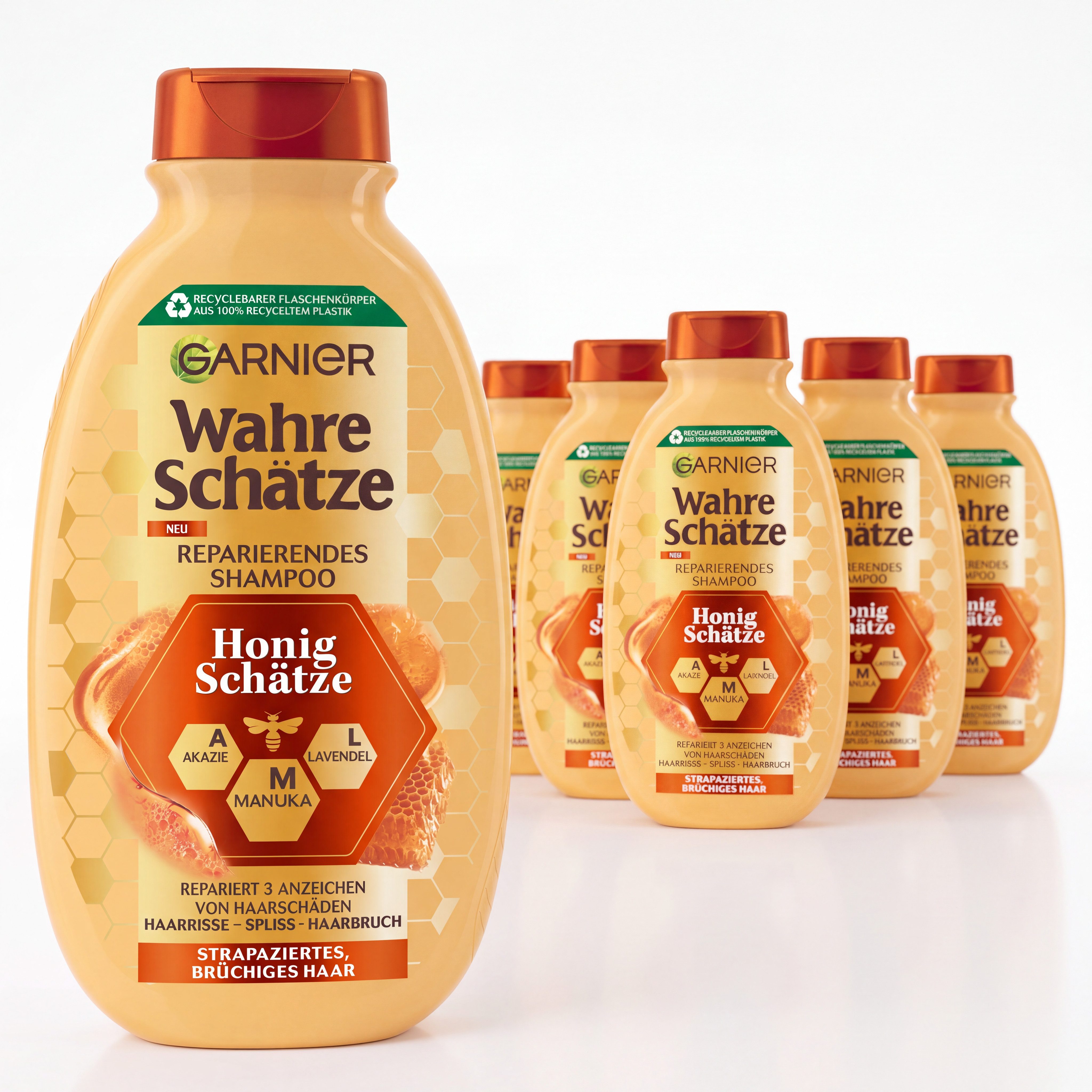 GARNIER Haarshampoo WAHRE SCHÄTZE HONIG, Packung, 6-tlg., für strapaziertes Haar, mit Honig von Garnier