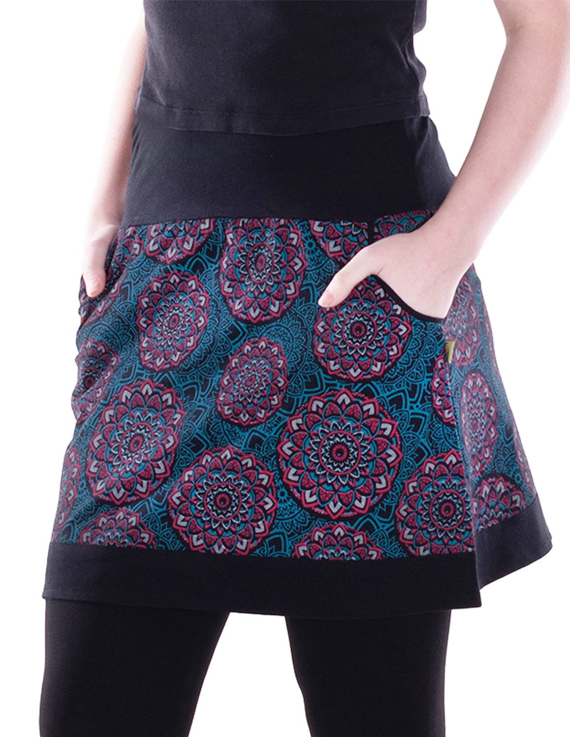 Vishes Minirock Damen Mini-Rock Baumwolle Mandala-Muster elastischer Bund mit Taschen Alternative Bekleidung, Ethno, Hippie, Retro Style