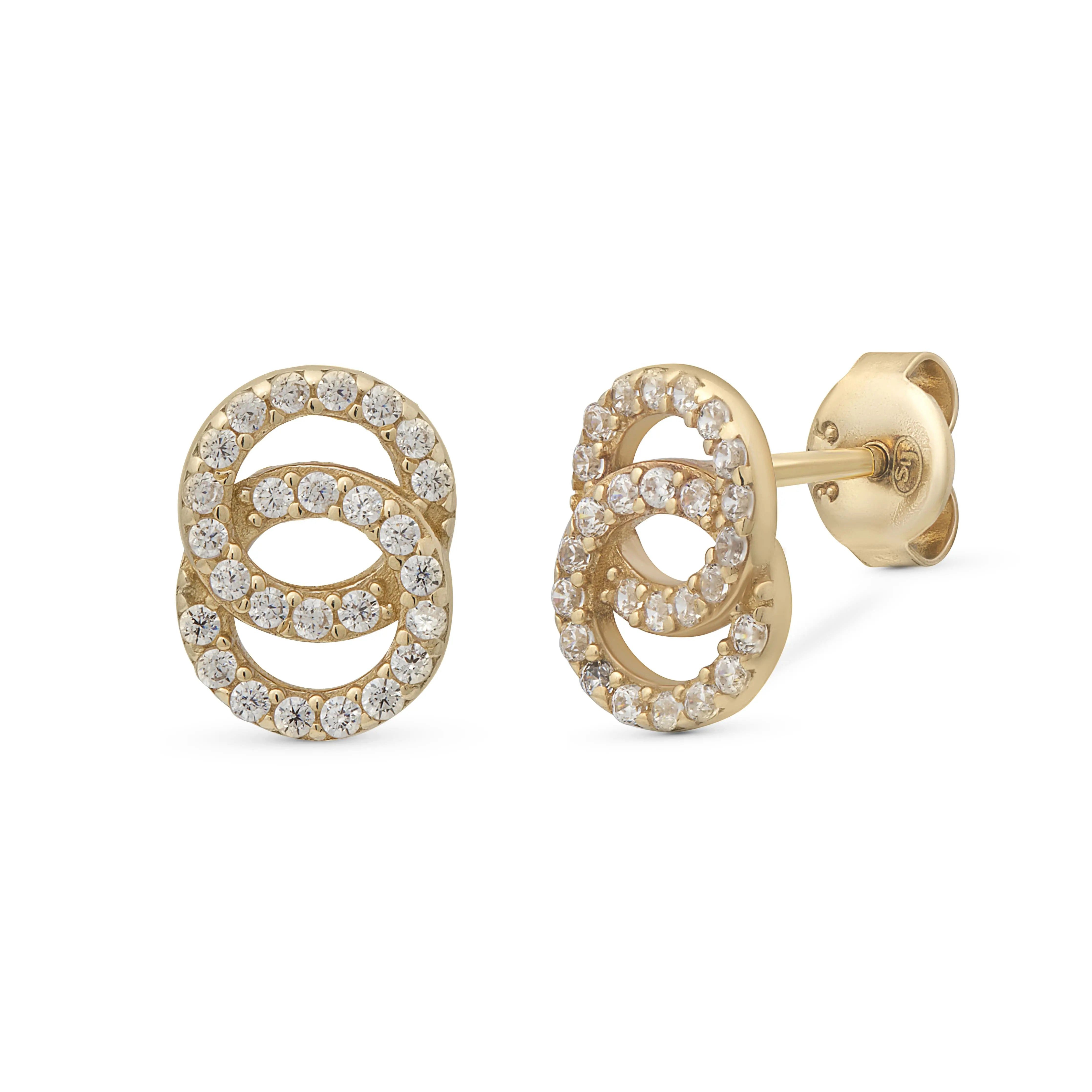 Suzan Gold Paar Ohrstecker Infinity-Ohrringe Damen Echtgold Ohrstecker aus 375 Gelbgold, Gelbgold 375, Zirkonia-Steine