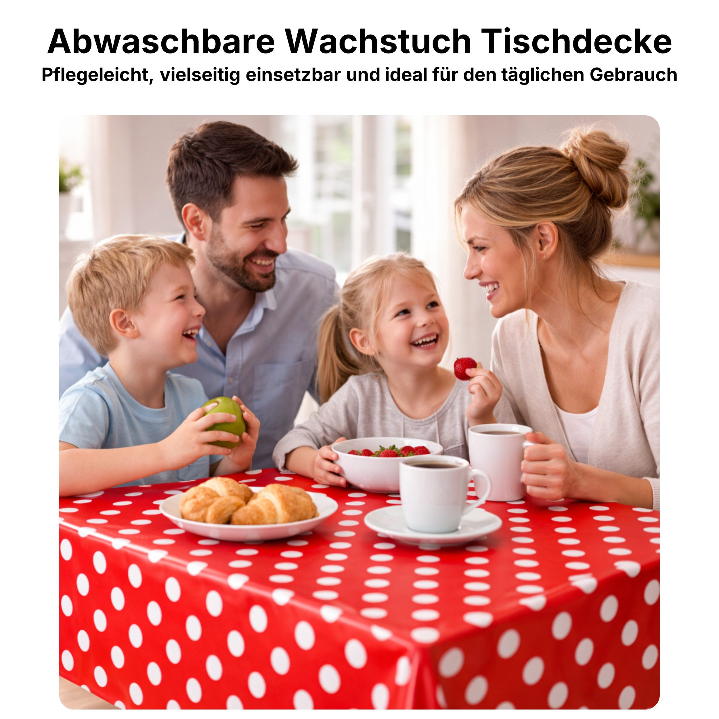 Melody Gartentischdecke Wachstuch Tischdecke Gartentischdecke Punkte rot abwaschbar eckig, fleckenabweisend, wasserabweisend, Glattes Gewebe