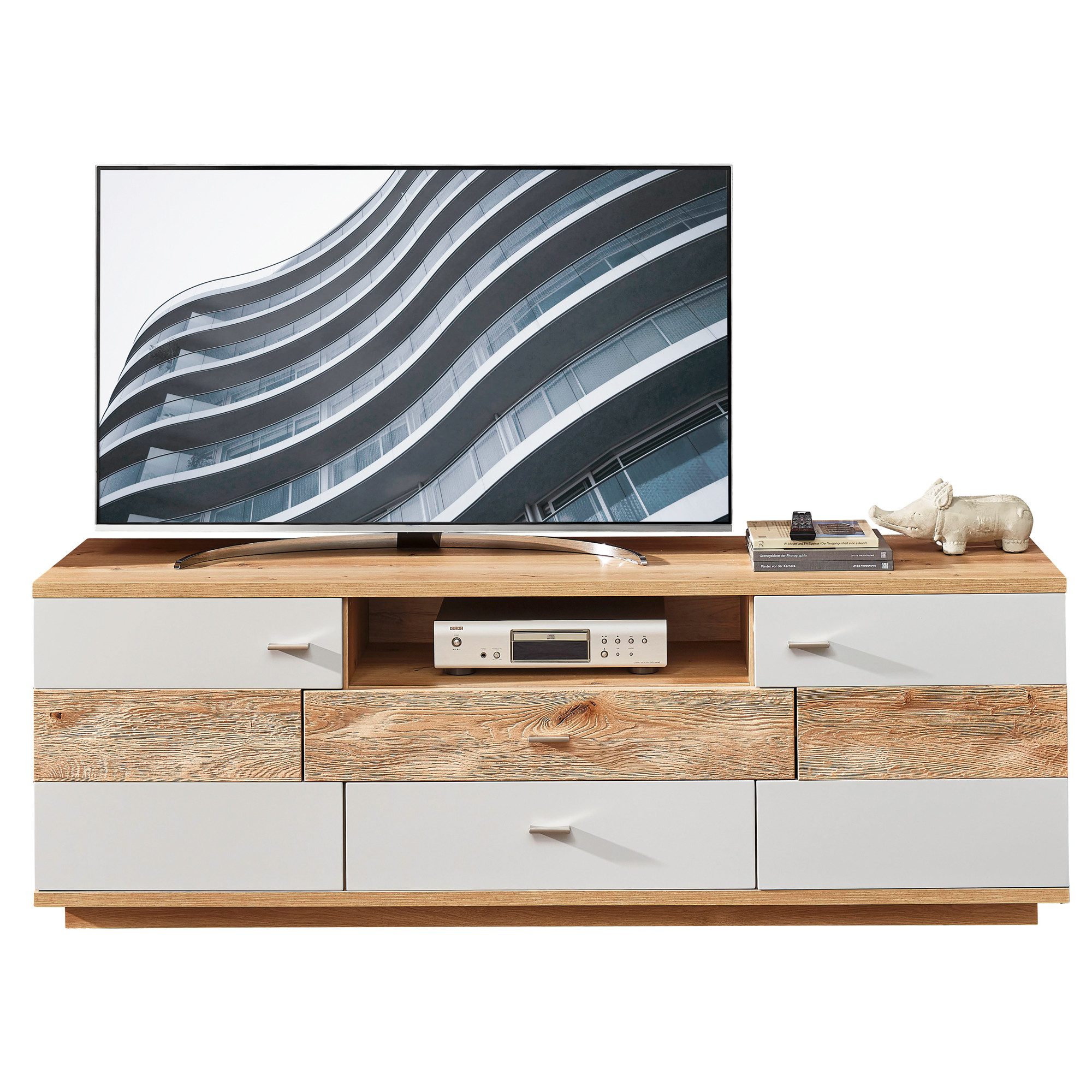 expendio TV-Board Valente 8, lichtgrau matt / Old Artisan Oak 190x60x48 cm