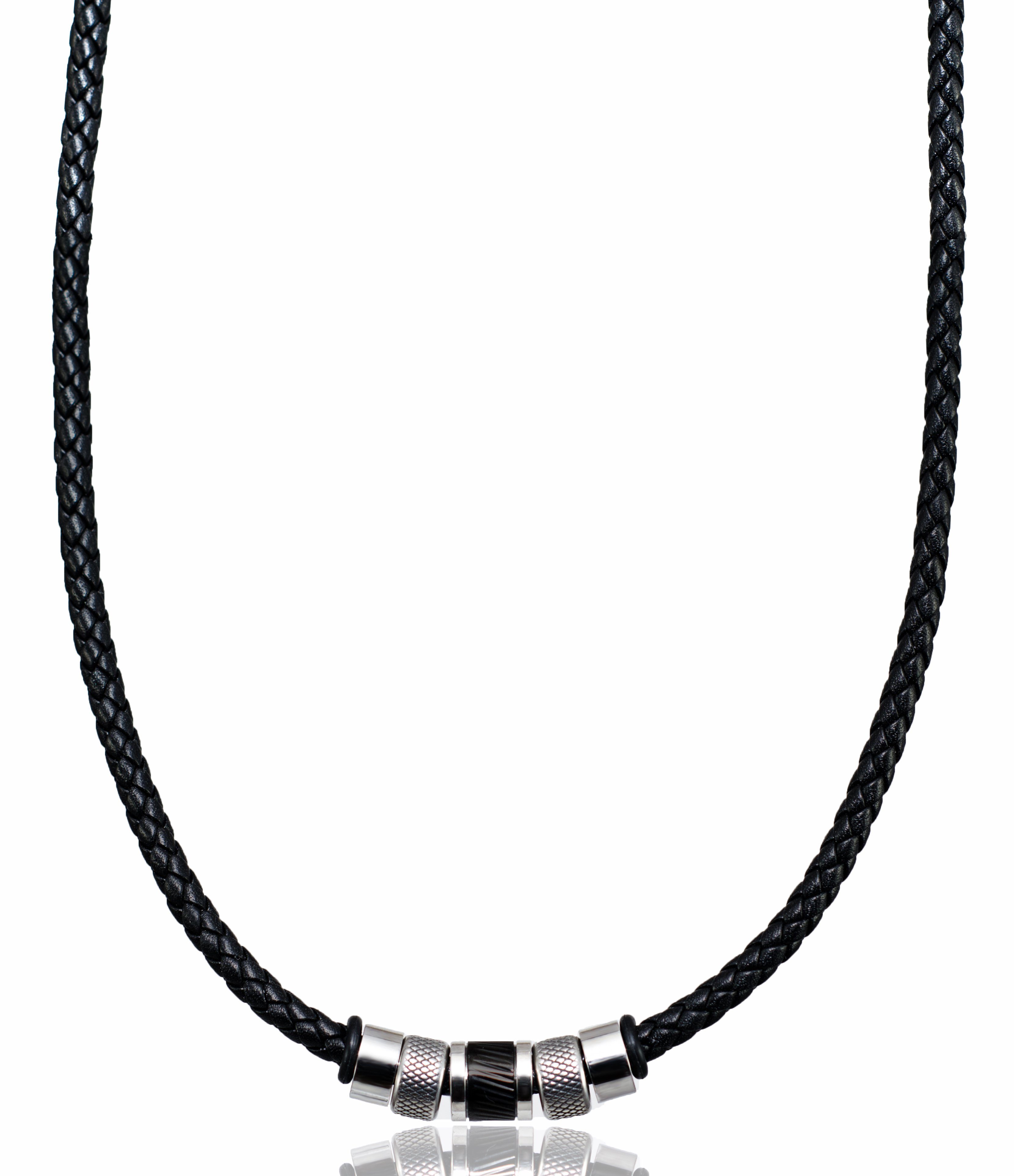 David Galvani Kette mit Anhänger Herren Halskette Lederkette Silber, Edelstahl 316L