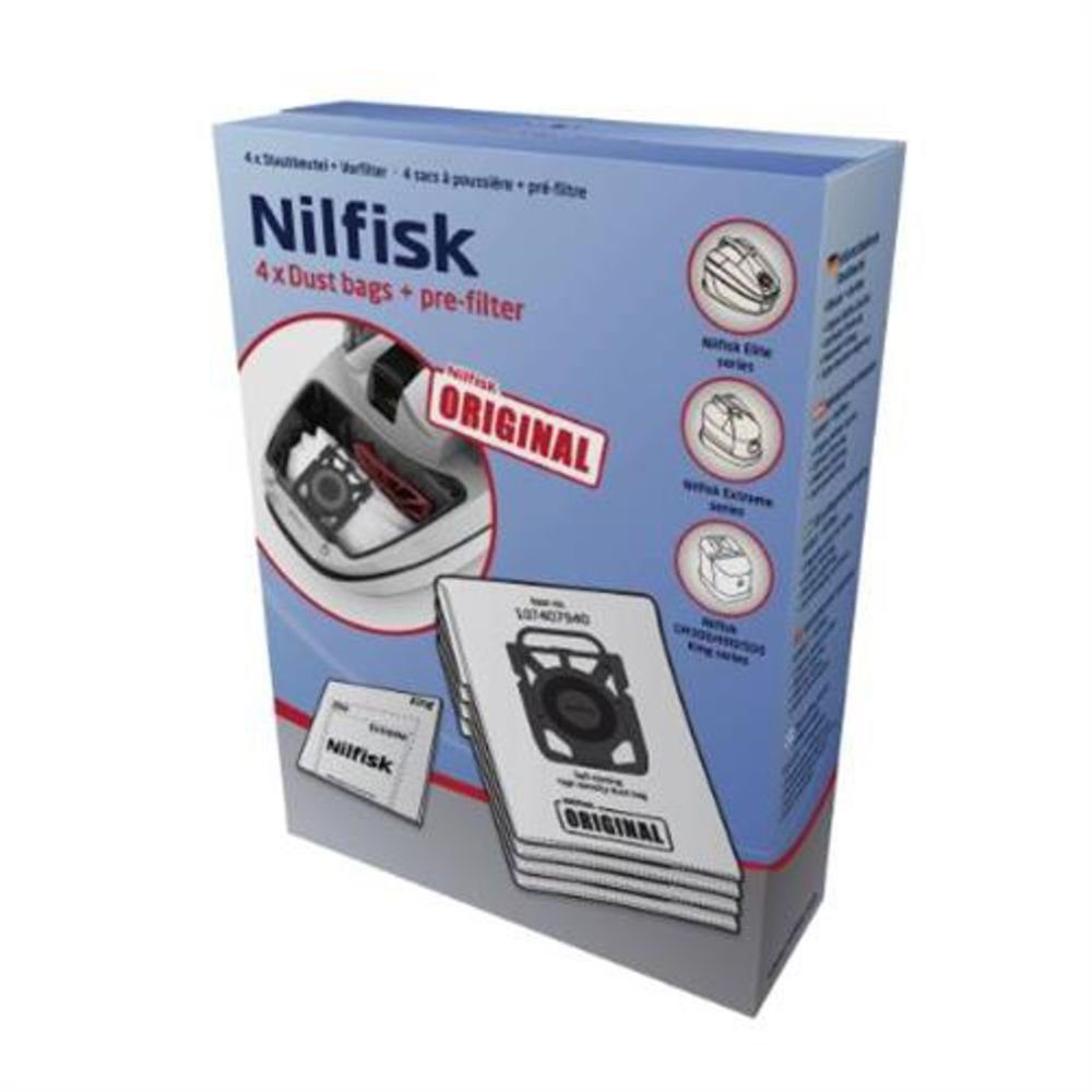 Nilfisk Пылесборники 107407940, für Trockensauger Nilfisk Elite, Elite Comfort und Elite Energy, Staubbeutel aus Vlies, 4 Stück + 1 Vorfilter