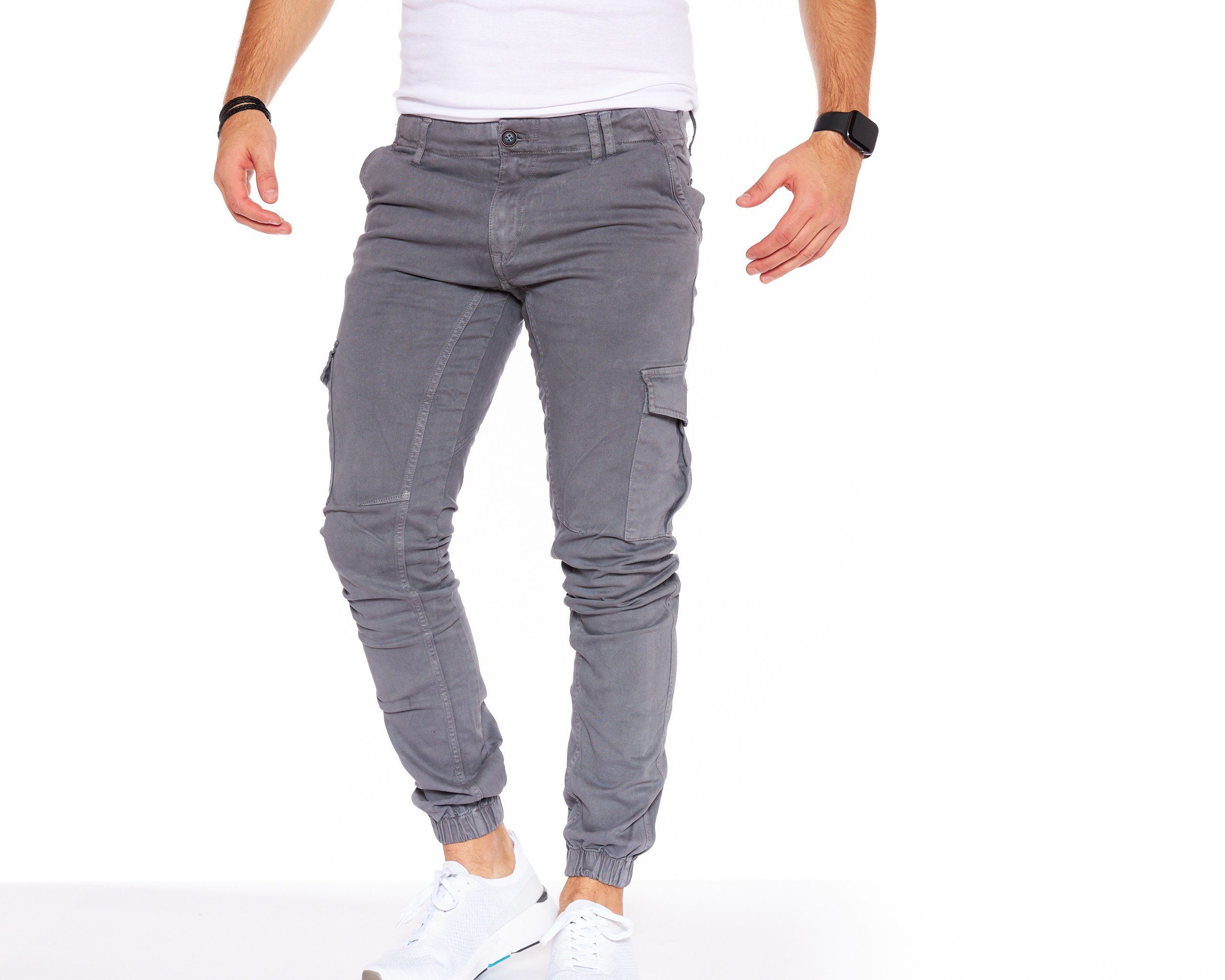 8001 Cargohose Hose Cargohose männer Chino Herren Chinohose Styleko Cargohose Grey-Gürtelbund Styleko