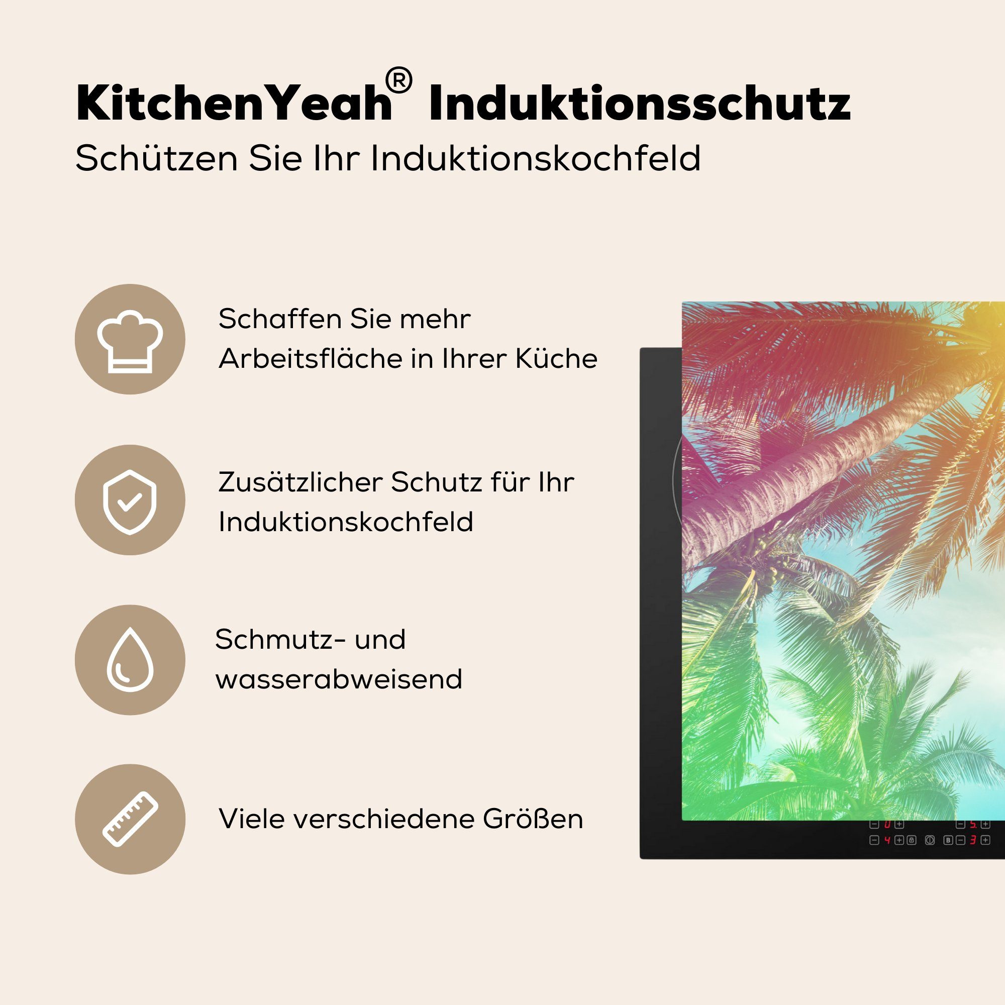 MuchoWow Herdblende-/Abdeckplatte Sommer Schutz - Induktionskochfeld (1 81x52 - Palmen Himmel, cm, Ceranfeldabdeckung für Vinyl, tlg), küche, die