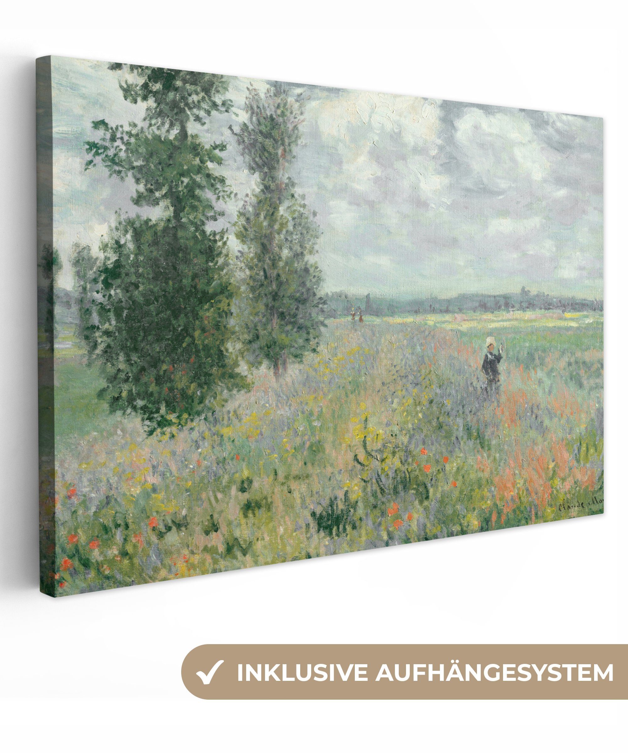 OneMillionCanvasses® Leinwandbild Claude Money - Mohnfelder - Kunst - Alte Meister, Fotodruck (1 St), Wandbild XXL für Wohnzimmer Küche 120x80 cm