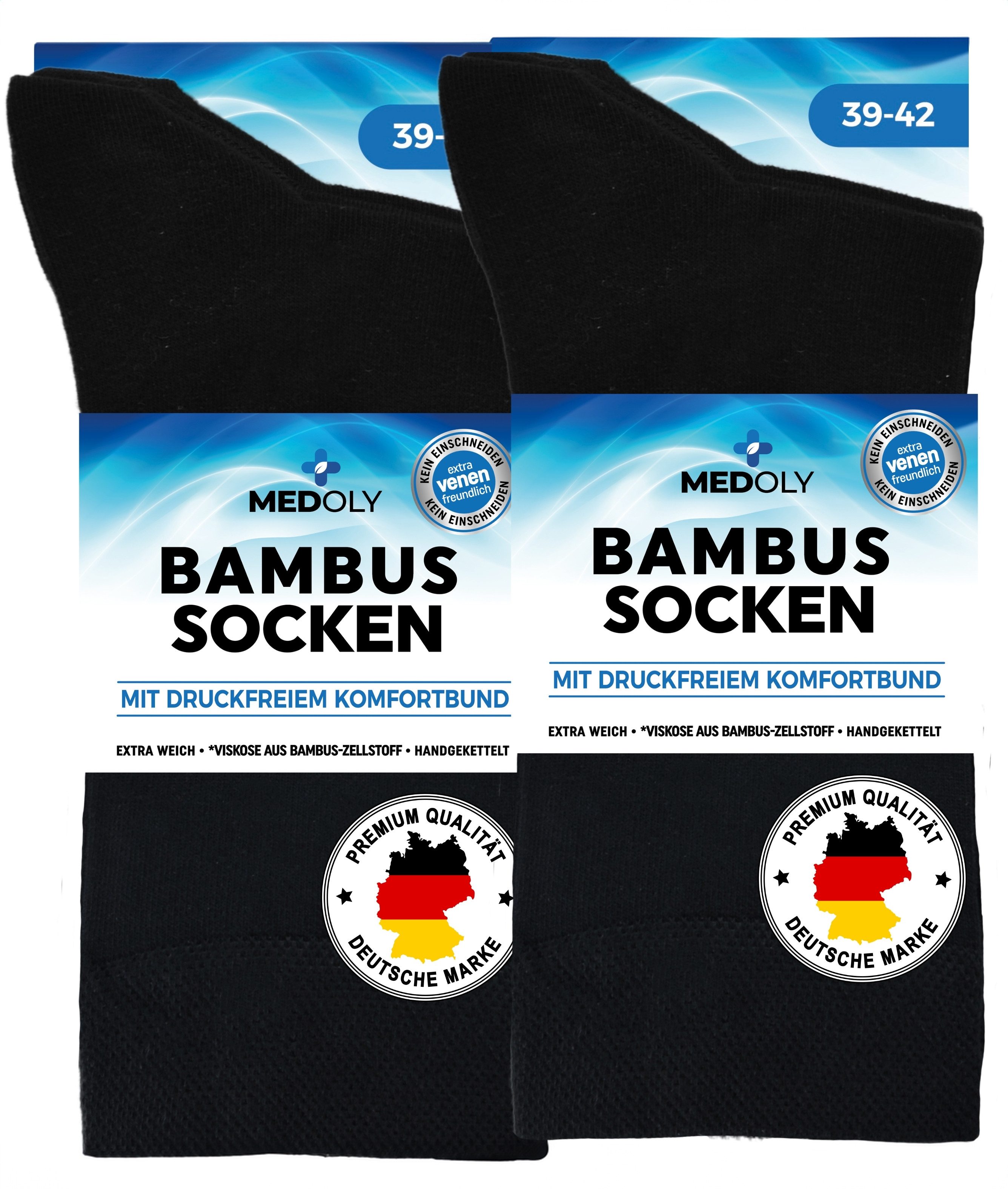 MEDOLY Basicsocken Bambussocken gegen Schweißfüße, ohne Bund, mit 72% Bambus Viskose (6 Paar) ohne störende Naht
