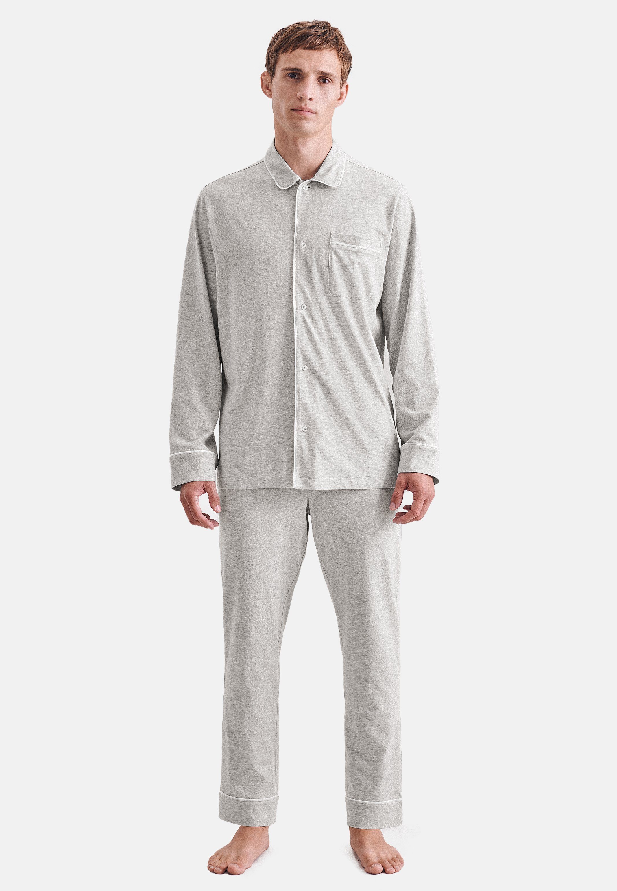 seidensticker Pyjama Classic (Set, Melange Baumwolle Jersey Pyjama tlg) Silvergrey 2 - - Paspeln Elegante lang