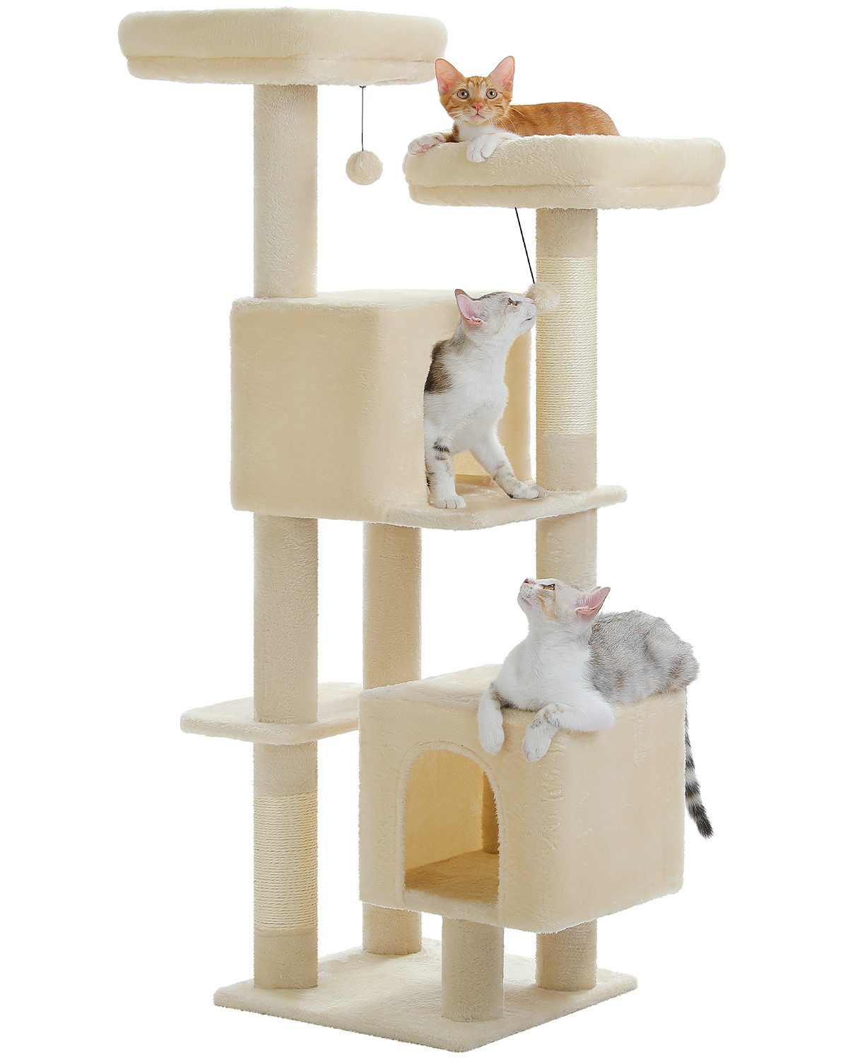 PETEPELA Kratzbaum Blumen Kratzbaum für Katzen, 133 cm niedlicher Katzenbaum, mit 2 Sitzflächen, 2 Höhlen