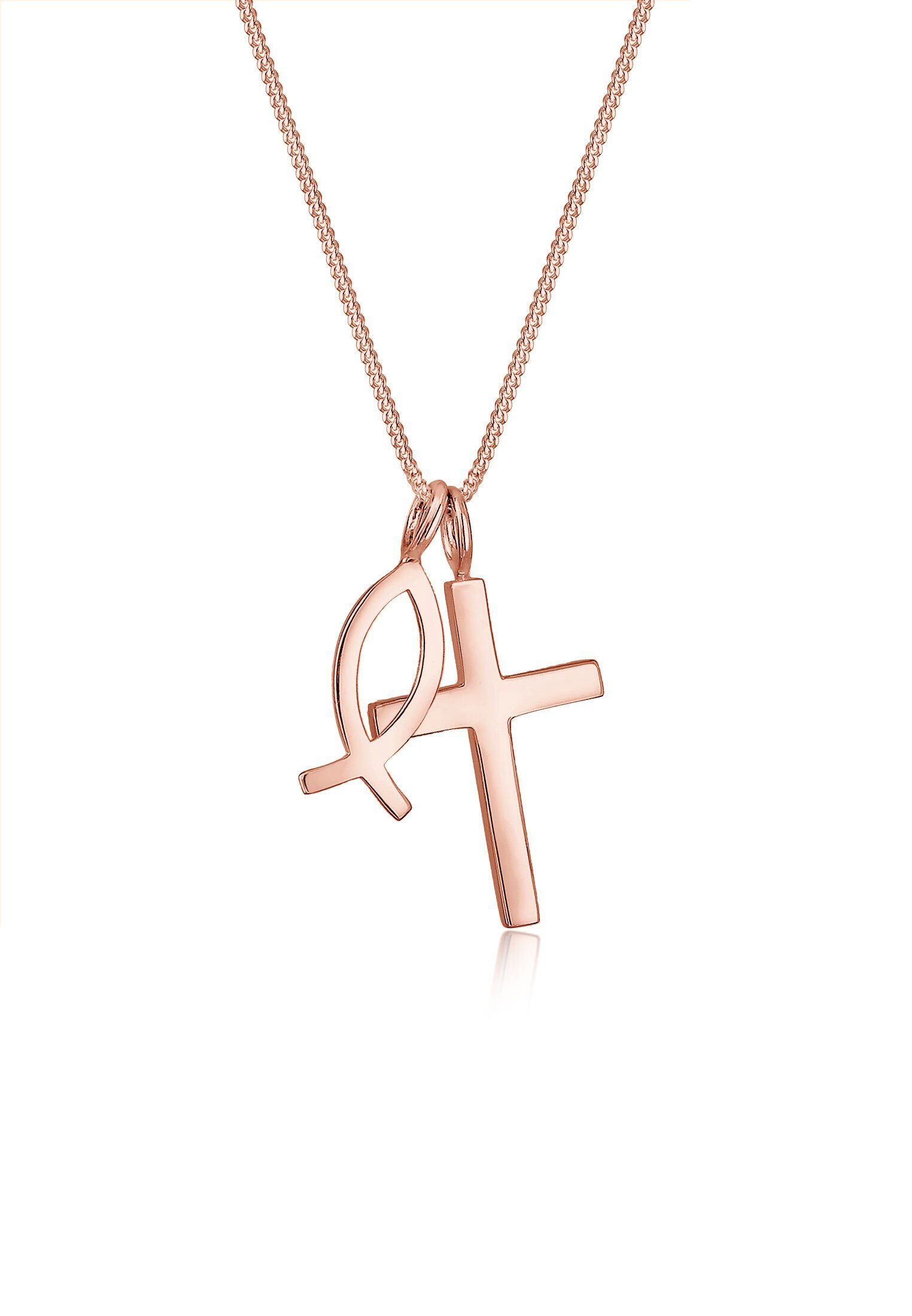 Elli Kette mit Anhänger Kreuz Fisch Symbol Religion 925 Silber, Fisch