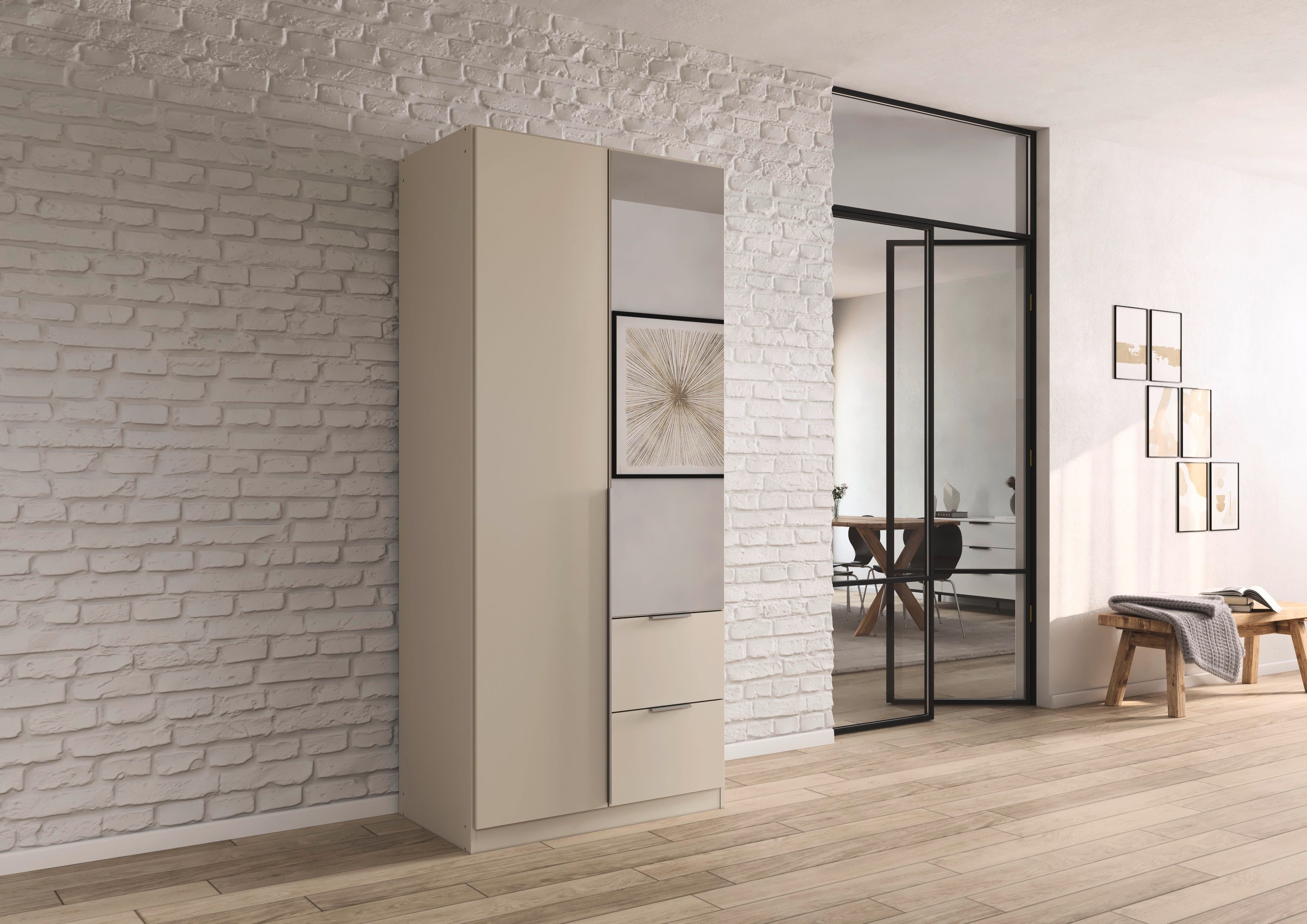 OTTO home Drehtürenschrank Kleiderschrank Schrank Garderobe AGORDO mit Dekor- oder Hochglanzfront (in zwei Griff-Farben, Breiten 91-360 cm) mit Außenschubkästen, in 7 Breiten und 2 Höhen MADE IN GERMANY
