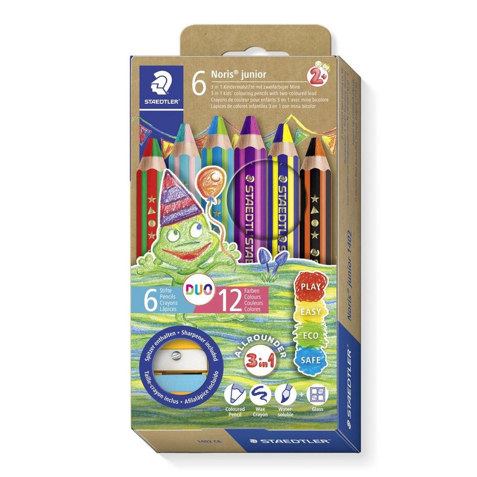 STAEDTLER 127 NC12P1 Buntstifte Noris Club (erhöhte Bruchfestigkeit, dreikant, ABS-System, kindgerecht nach DIN EN71, PEFC-Holz, Made in Germany, Set mit 12 4 brillanten Farben STAEDTLER 127 NC12P1 Buntstifte Noris Club (erhöhte Bruchfestigkeit, dreikant, ABS-System, kindgerecht nach DIN EN71, PEFC-Holz, Made in Germany, Set mit 12 4 brillanten Farben