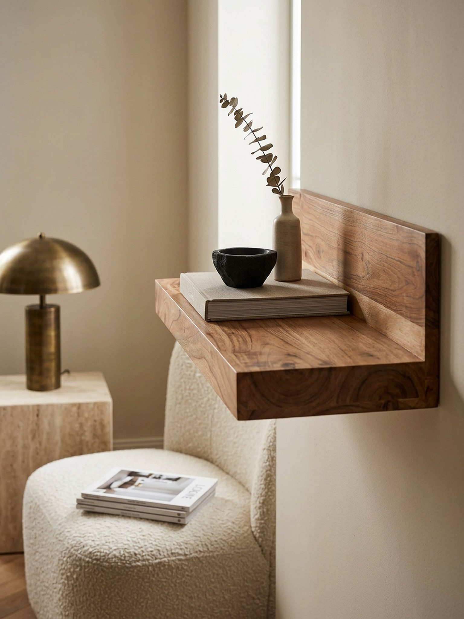 KADIMA DESIGN Wandregal Wandregal MUMBAI Massiv-Holz Akazie Holzregal 60 cm Landhaus-Stil, Hänge-Regal Echt-Holz Wand-Board Natur-Produkt