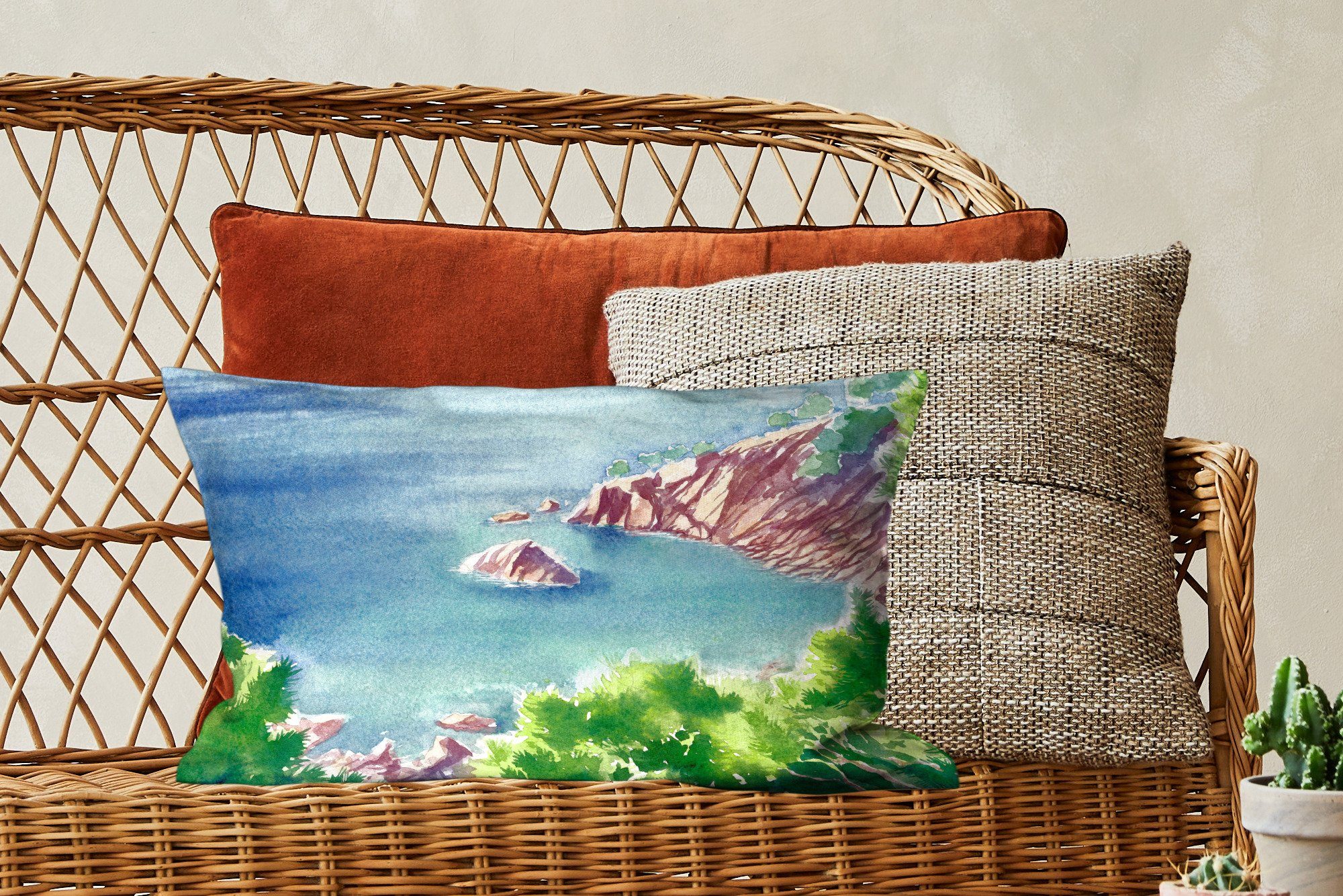 Wohzimmer mit MuchoWow Füllung, Meer Wald, Dekokissen Berge - Schlafzimmer Zierkissen, Dekoration, - Dekokissen