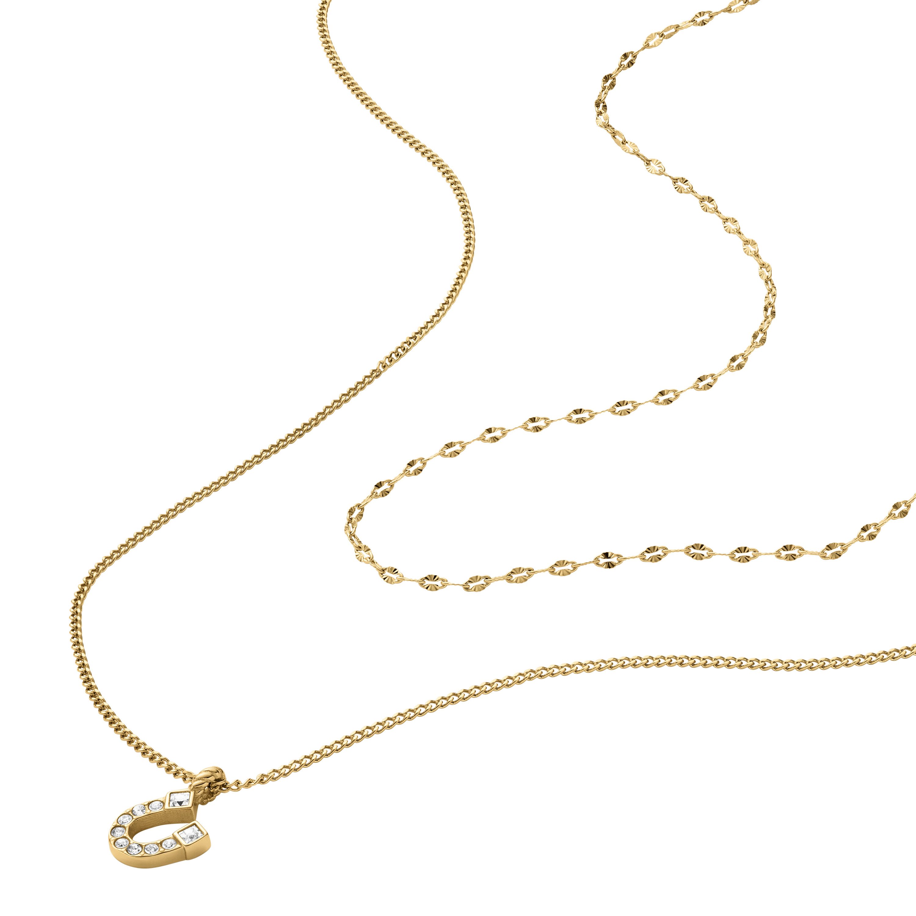 Fossil Kette mit Anhänger Schmuck Geschenk Edelstahl SUTTON, mit Glasstein