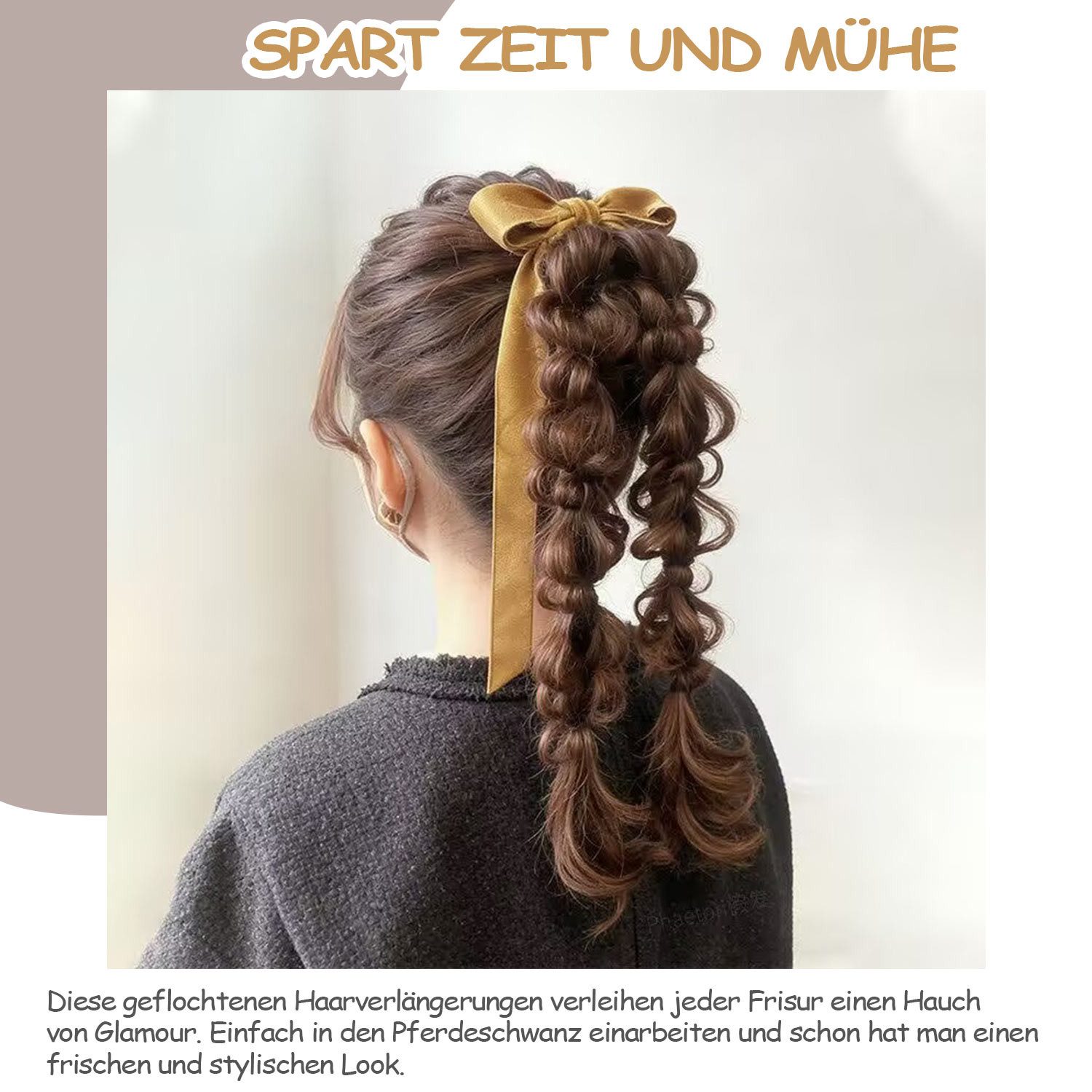 Refttenw Kunsthaarperücke Lange geflochtenes Pferdeschwanz,45 cm,Perücken Zubehör,mit Haargummis