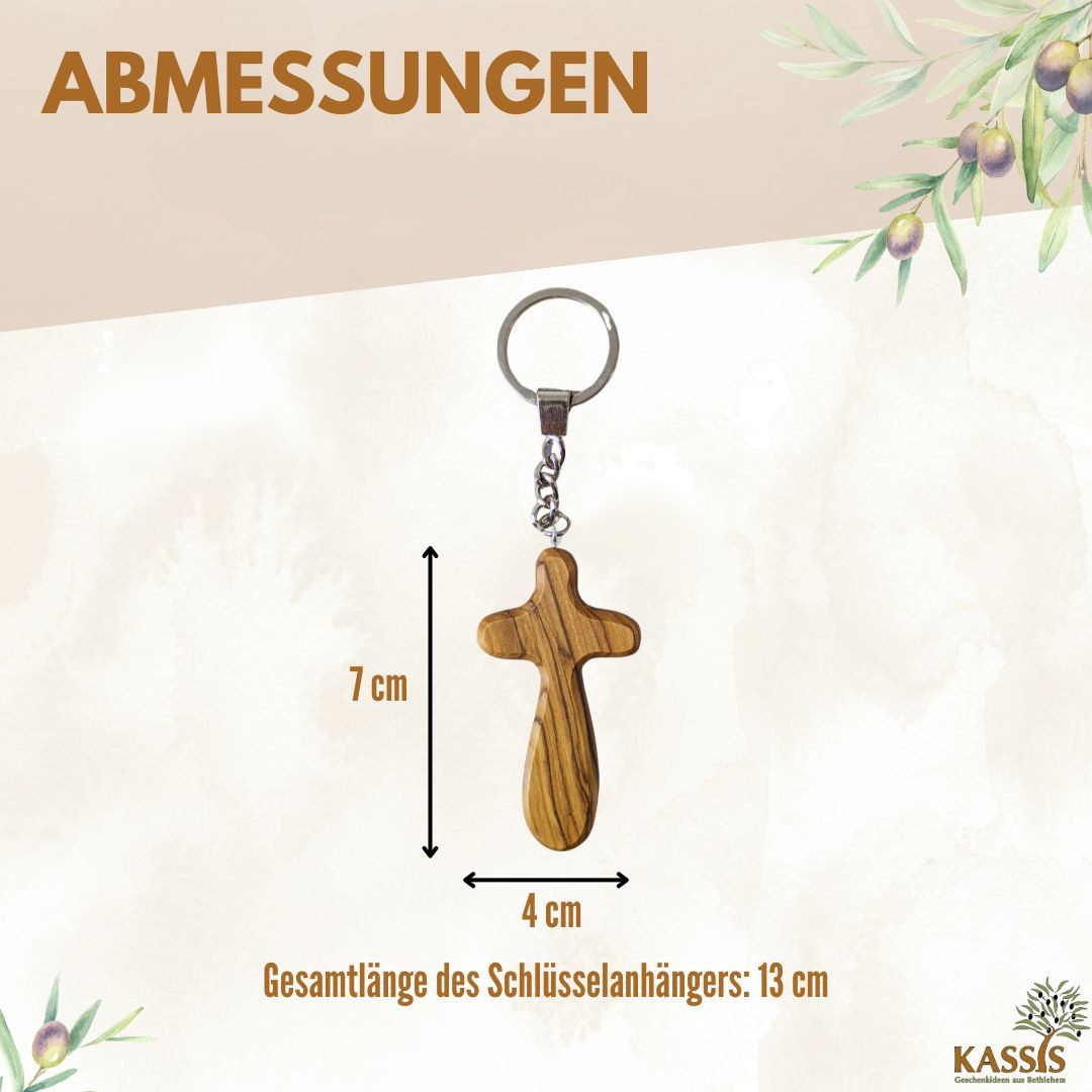 Kassis Geschenkartikel Schlüsselanhänger Kreuz Handschmeichler aus Olivenholz 7 cm Geschenk, Hergestellt in Bethlehem, Ideales Geschenk zu mehreren Anlässen
