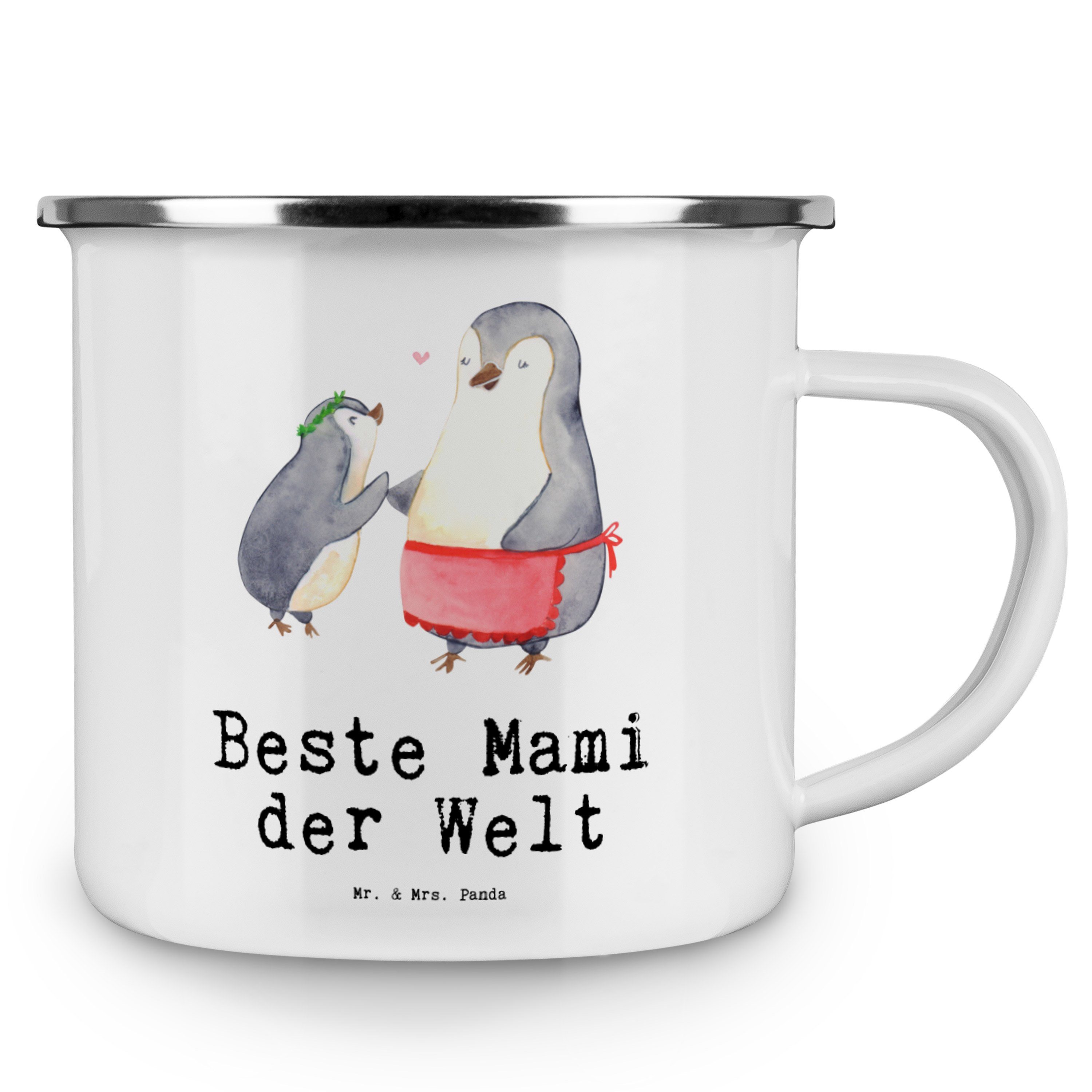 Geschenk, Mami Weiß - der Mr. Beste Emaille Blechtasse & Pinguin Welt Mrs. Ge, Panda Outdoor, - Becher