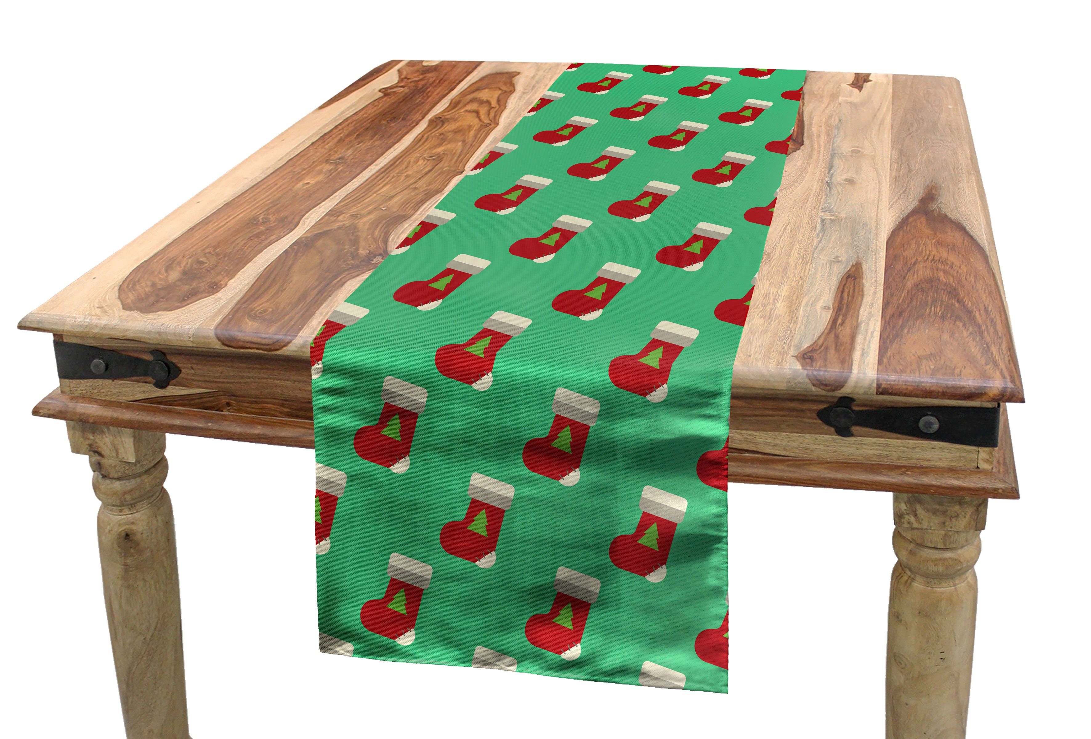 Abakuhaus Tischläufer Esszimmer Küche Rechteckiger Dekorativer Tischläufer, Grünes Weihnachten Frohe Weihnachtsmann Socken