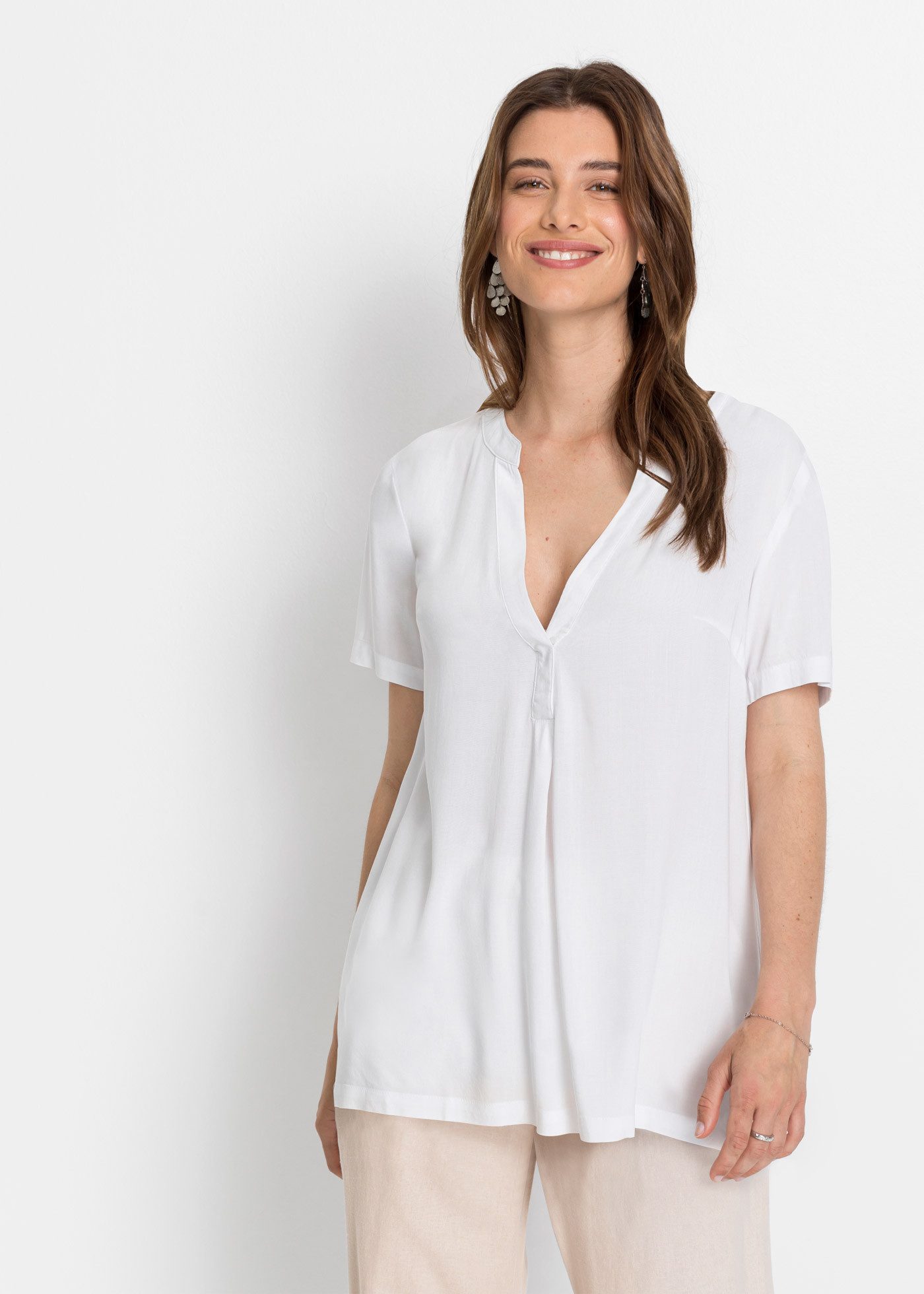 bonprix Longtunika gerader Schnitt, mit kurzem Arm, mit Henleykragen, aus Viskose