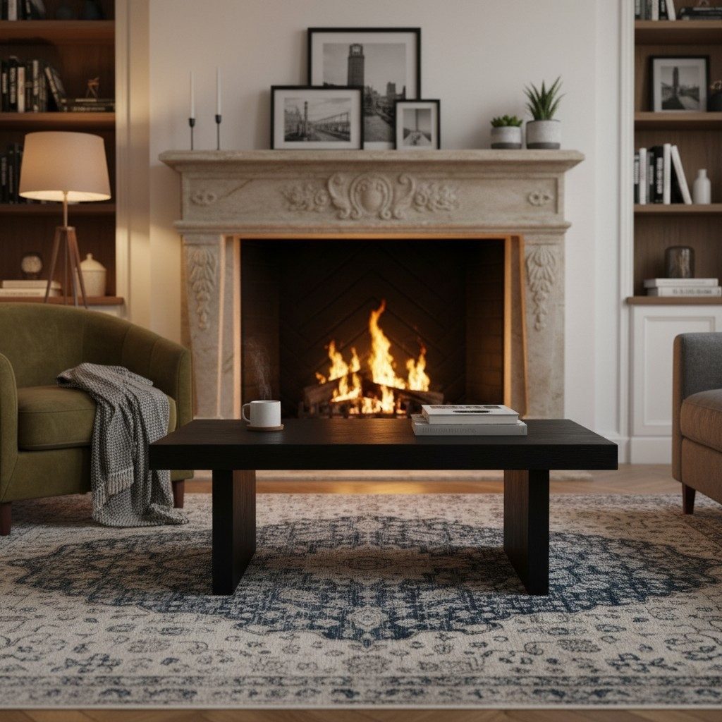 DaoWood Couchtisch Eleganter Couchtisch aus massivem Eichenholz Schwarz, Breite 50cm,Tischplattestarke 4cm,Hohe 44cm